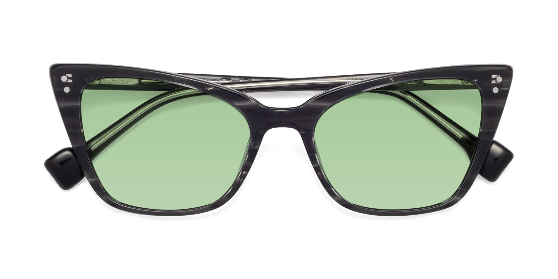 Folded Front of 1491 in Stripe Gray with Medium Green Tinted Lenses
