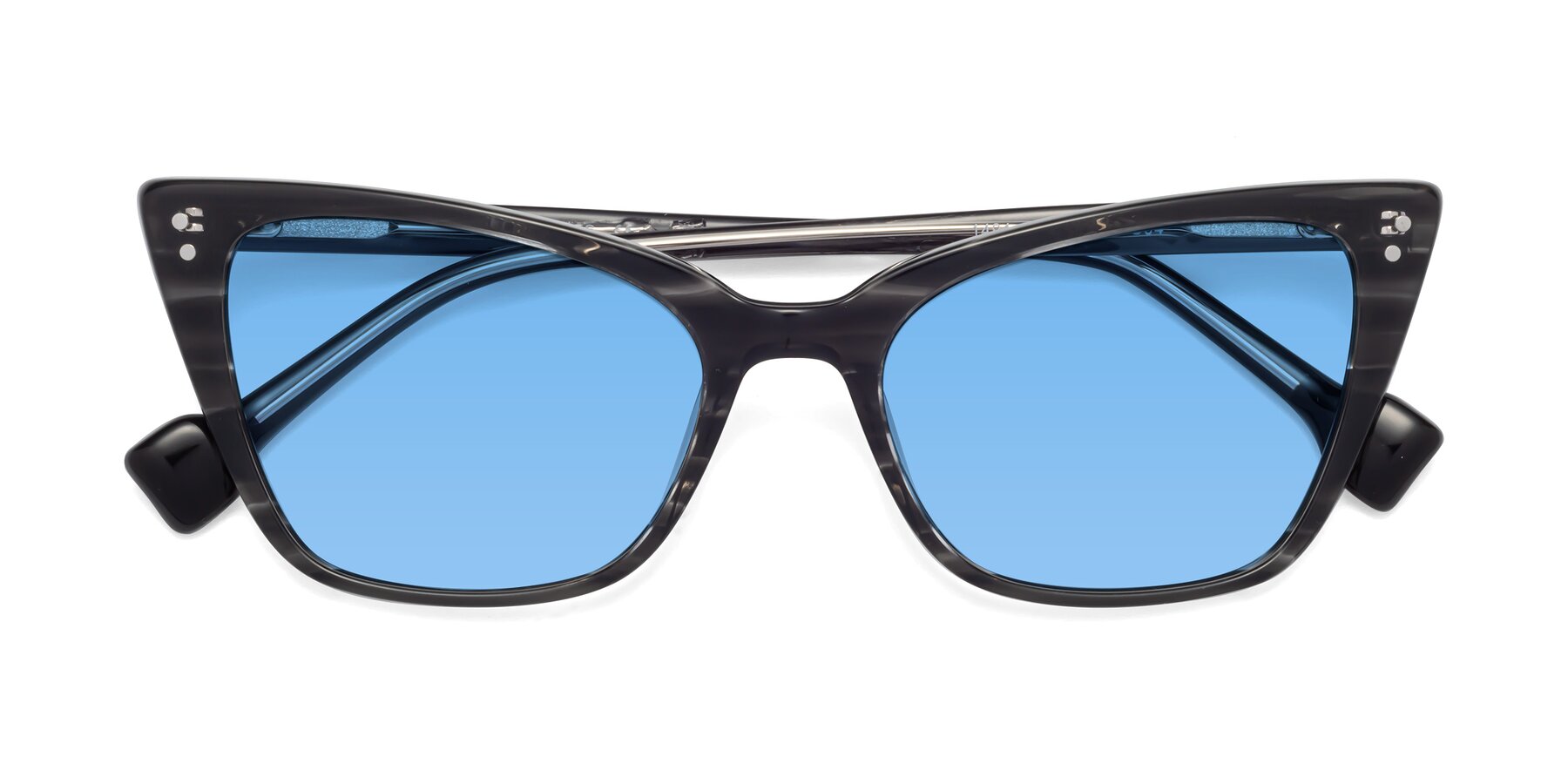 Folded Front of 1491 in Stripe Gray with Medium Blue Tinted Lenses
