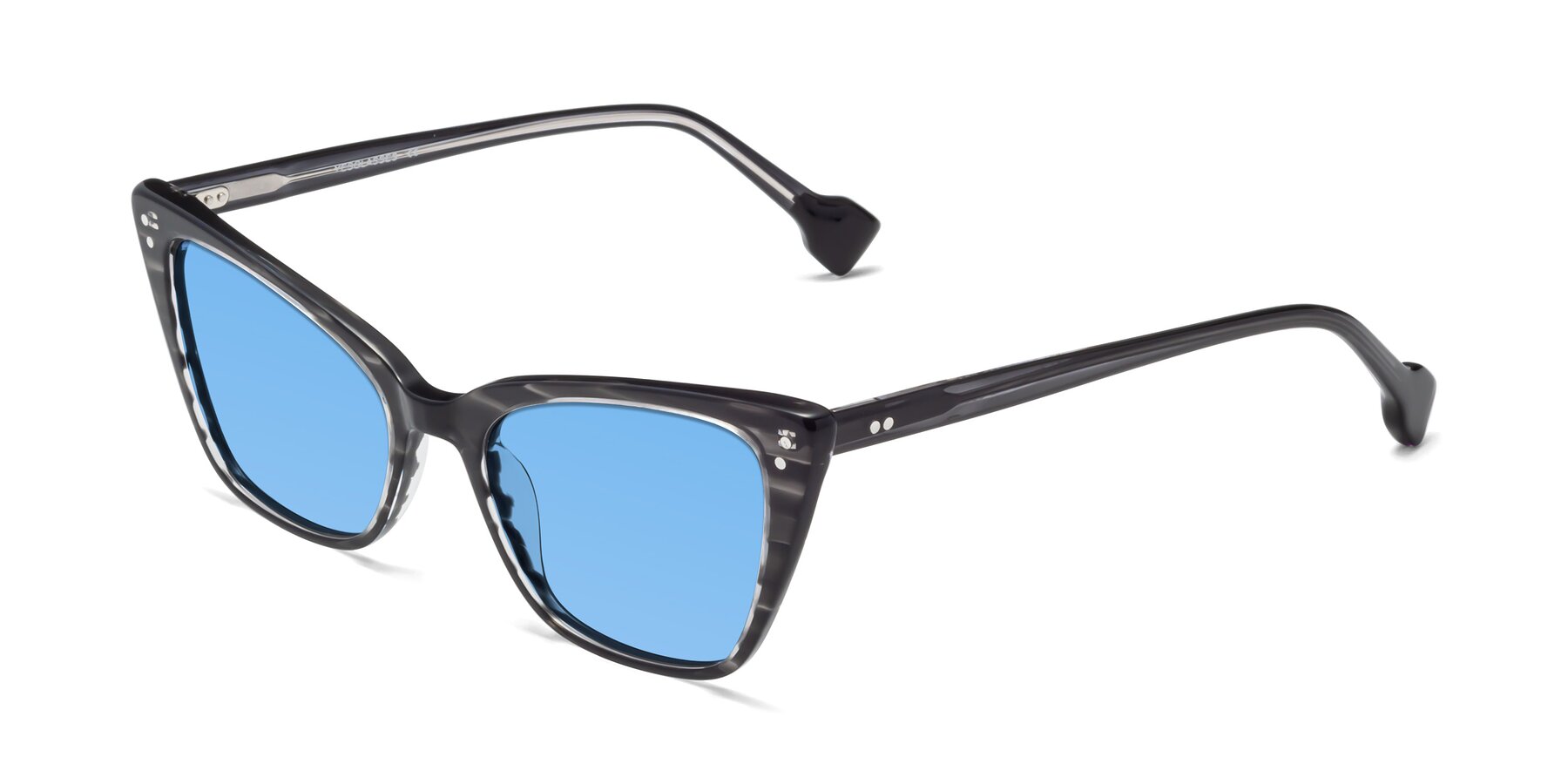 Angle of 1491 in Stripe Gray with Medium Blue Tinted Lenses