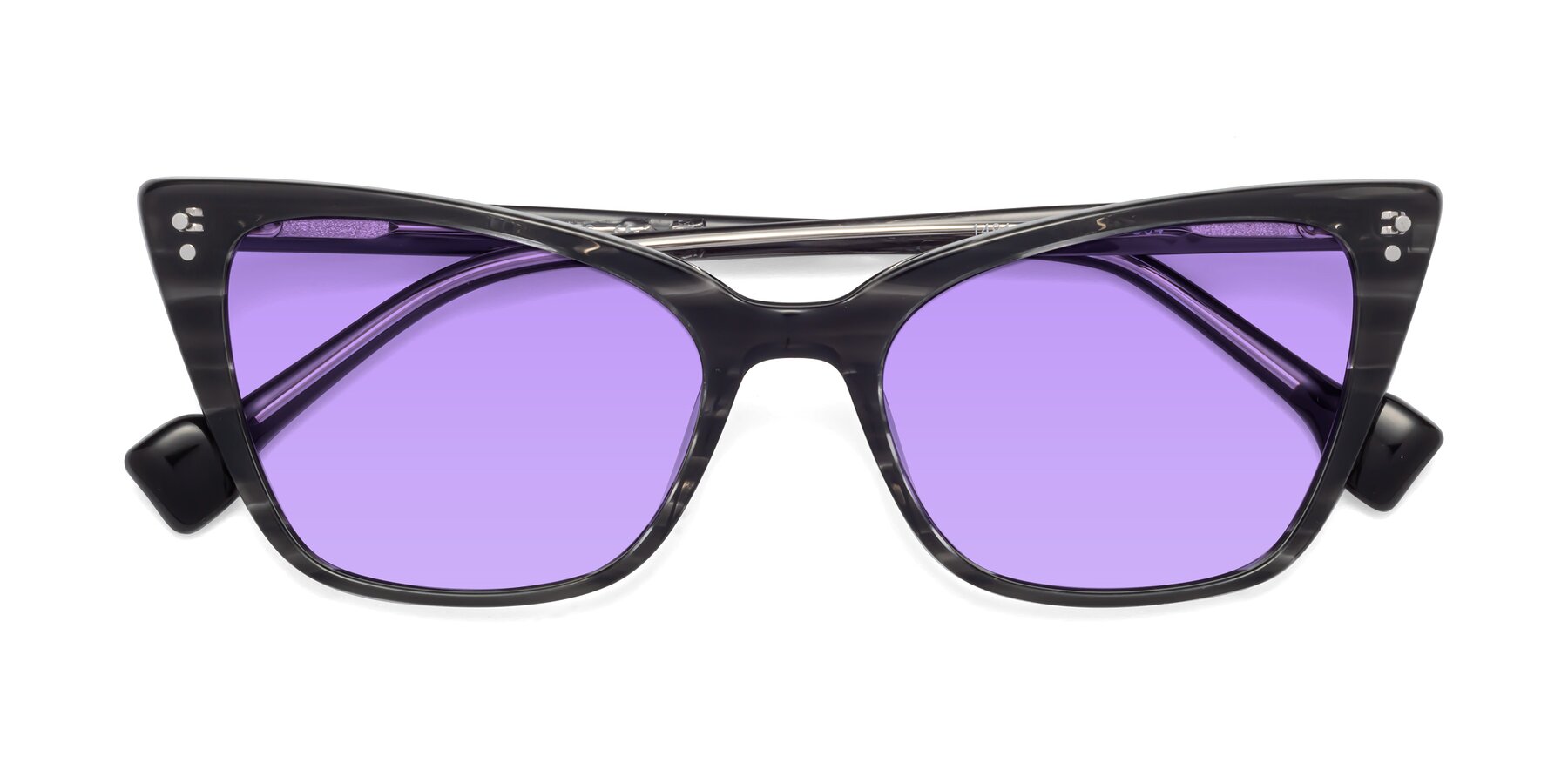 Folded Front of 1491 in Stripe Gray with Medium Purple Tinted Lenses