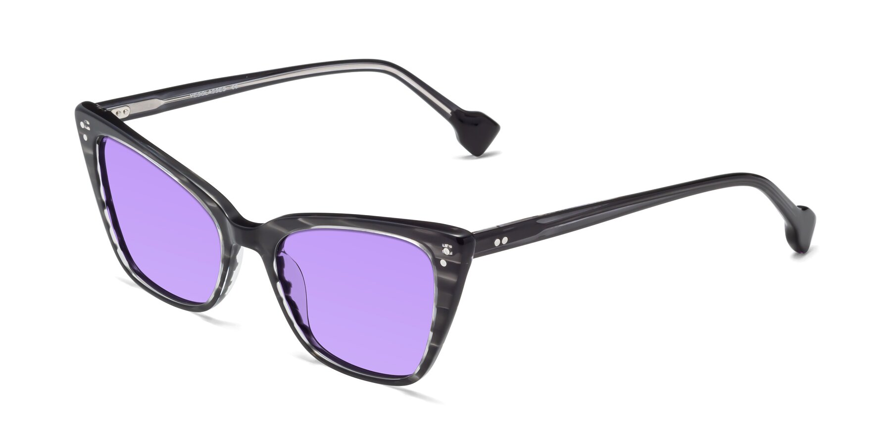Angle of 1491 in Stripe Gray with Medium Purple Tinted Lenses