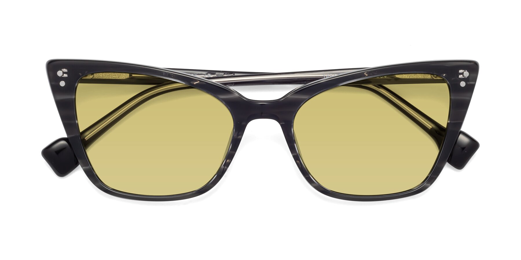 Folded Front of 1491 in Stripe Gray with Medium Champagne Tinted Lenses
