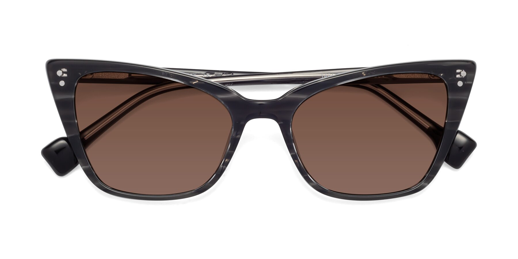 Folded Front of 1491 in Stripe Gray with Brown Tinted Lenses