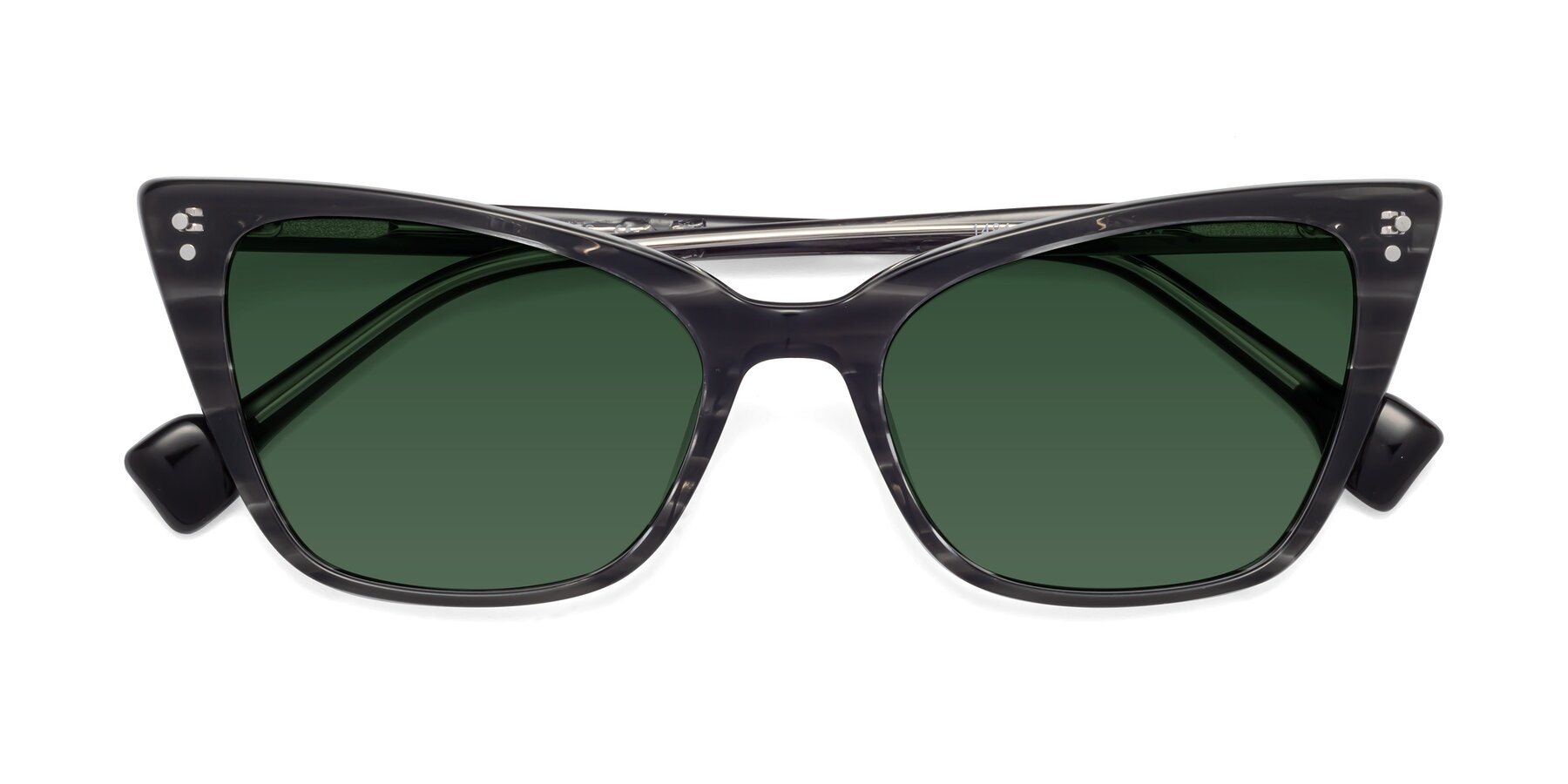 Folded Front of 1491 in Stripe Gray with Green Tinted Lenses
