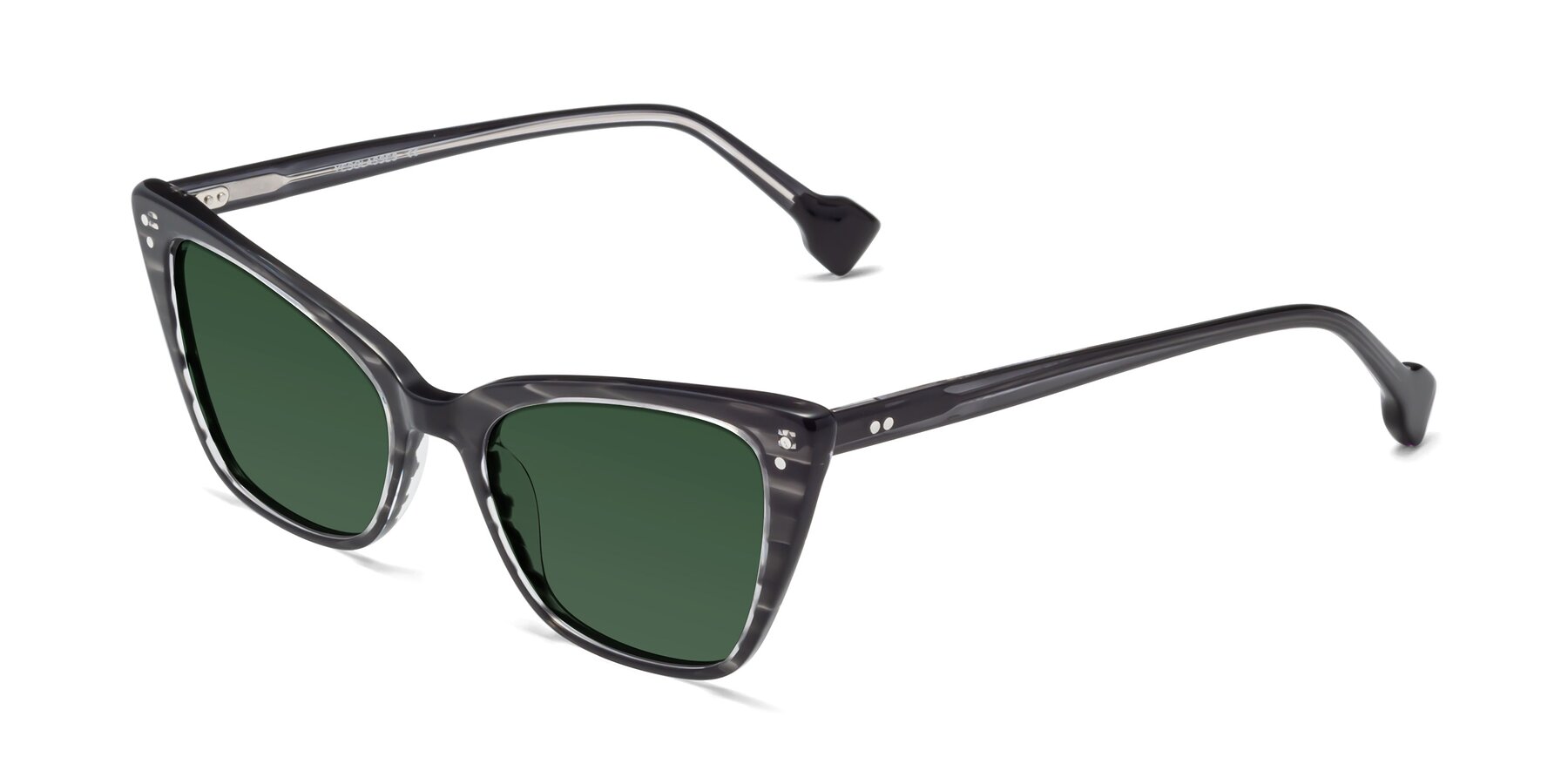 Angle of 1491 in Stripe Gray with Green Tinted Lenses