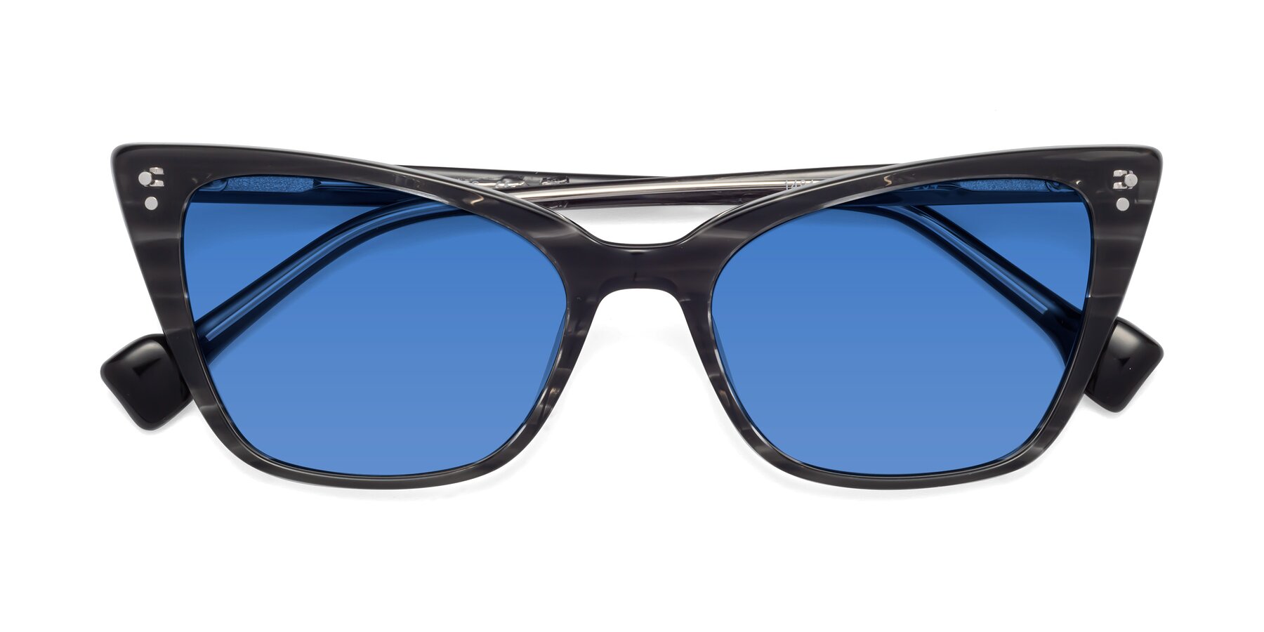 Folded Front of 1491 in Stripe Gray with Blue Tinted Lenses