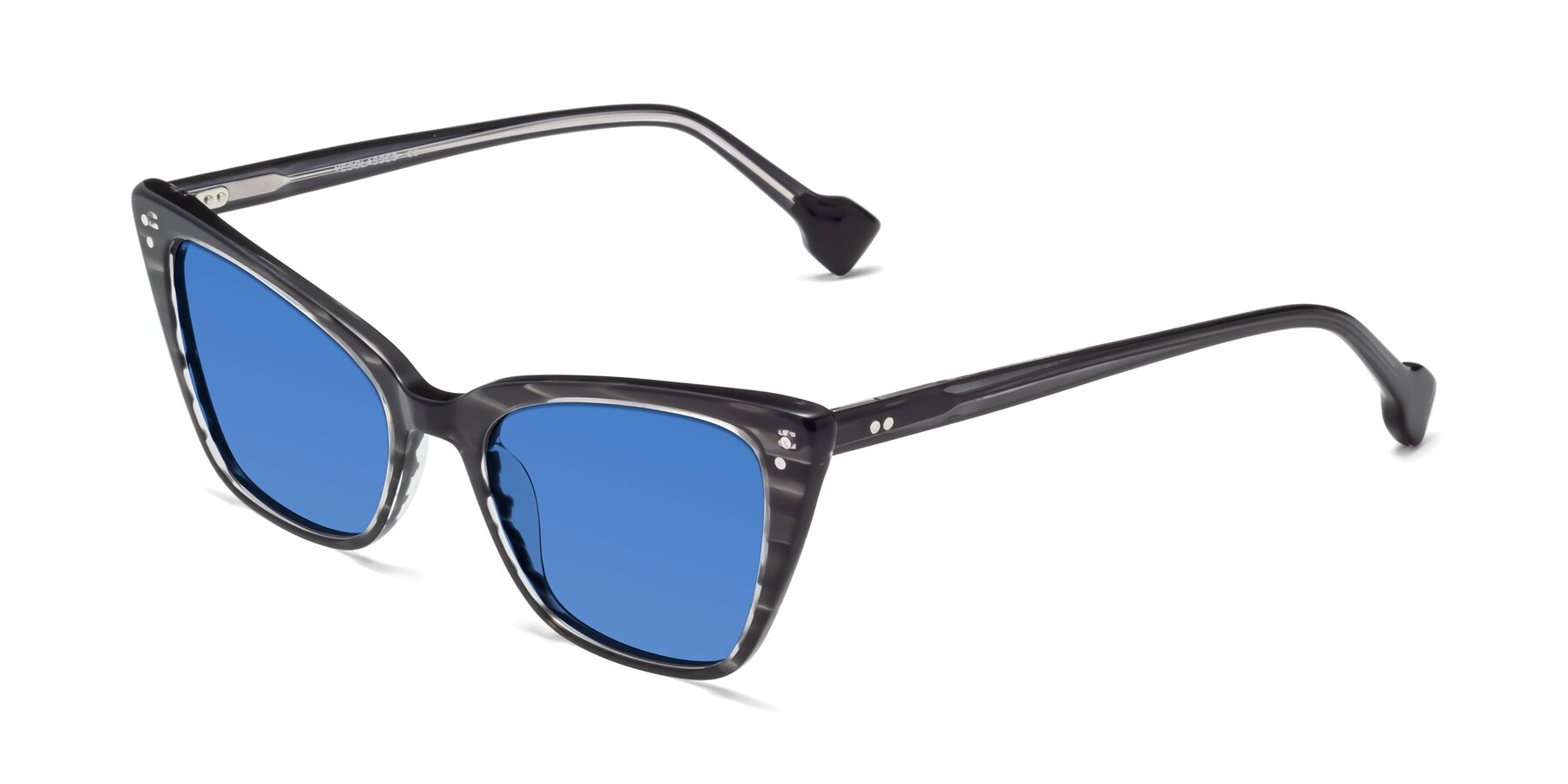 Angle of 1491 in Stripe Gray with Blue Tinted Lenses