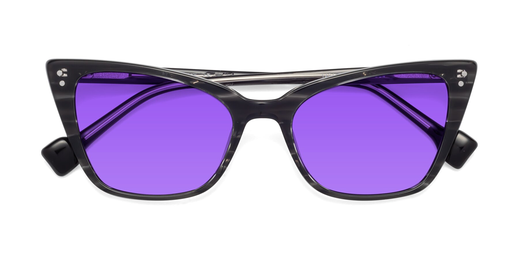 Folded Front of 1491 in Stripe Gray with Purple Tinted Lenses
