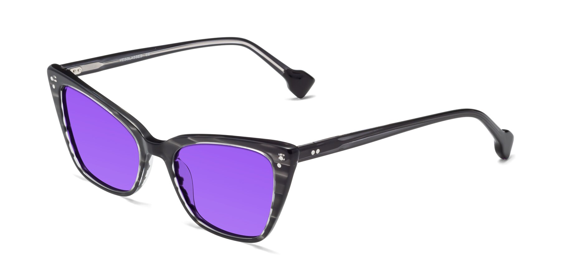 Angle of 1491 in Stripe Gray with Purple Tinted Lenses