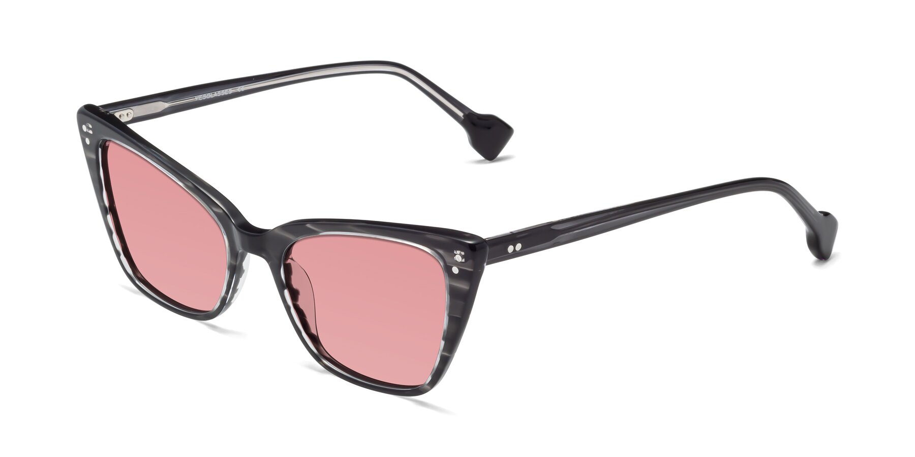 Angle of 1491 in Stripe Gray with Medium Garnet Tinted Lenses