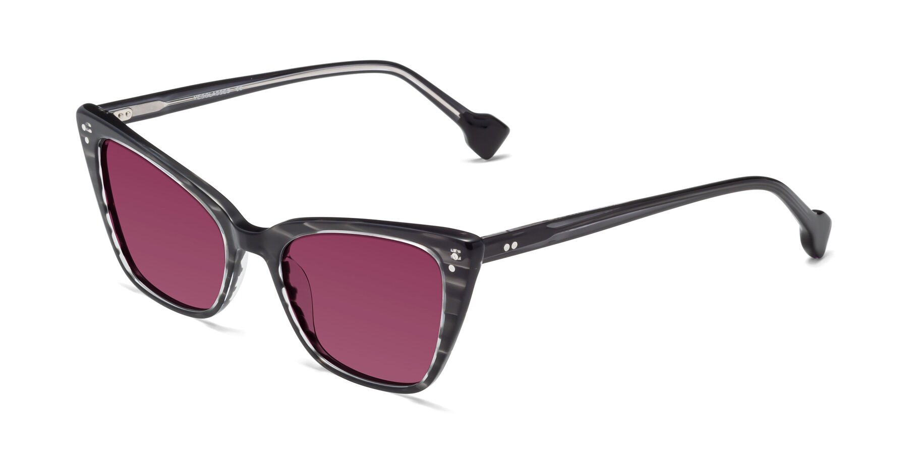 Angle of 1491 in Stripe Gray with Wine Tinted Lenses