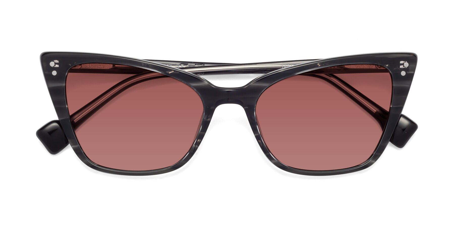 Folded Front of 1491 in Stripe Gray with Garnet Tinted Lenses