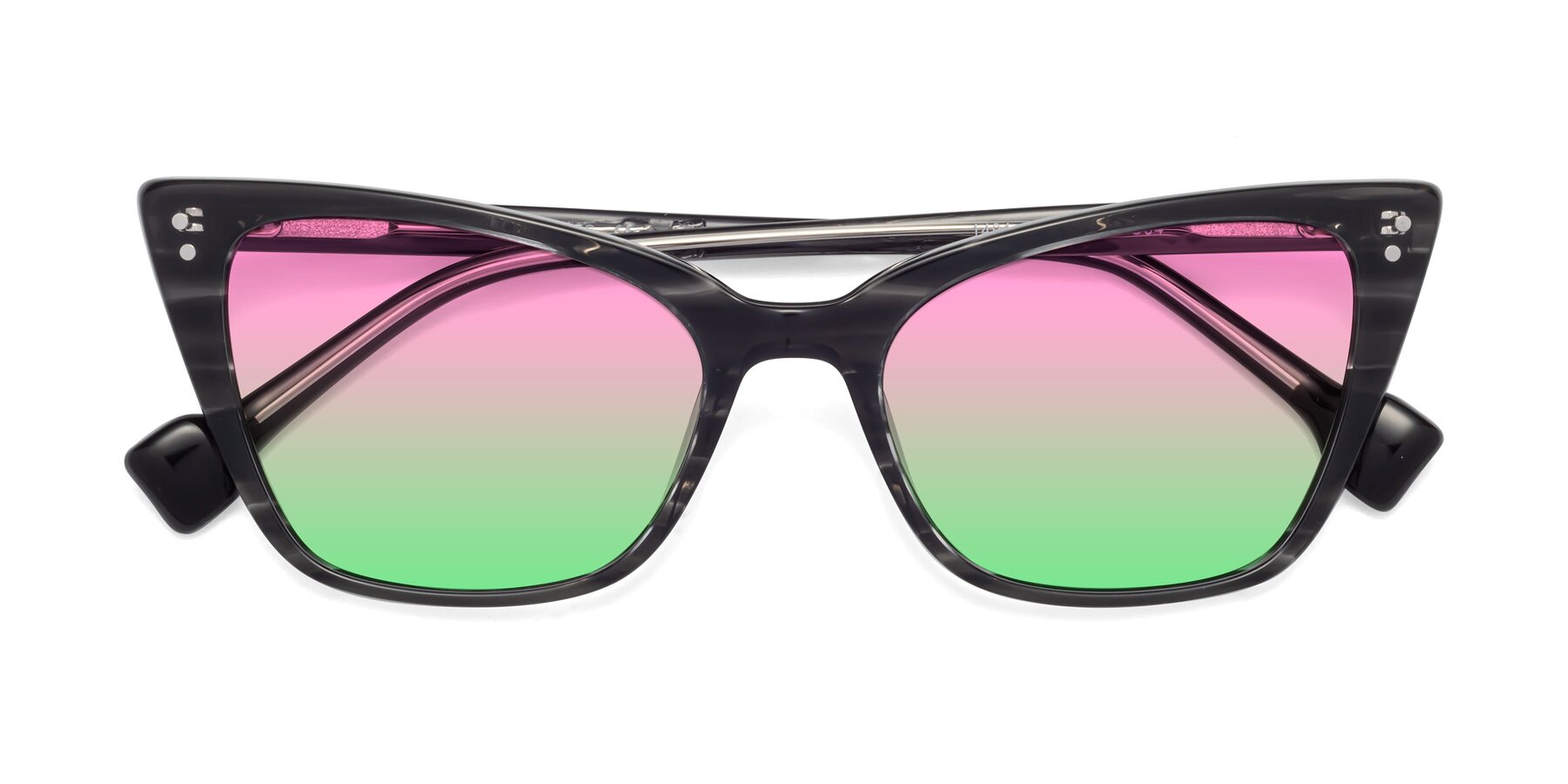 Folded Front of 1491 in Stripe Gray with Pink / Green Gradient Lenses