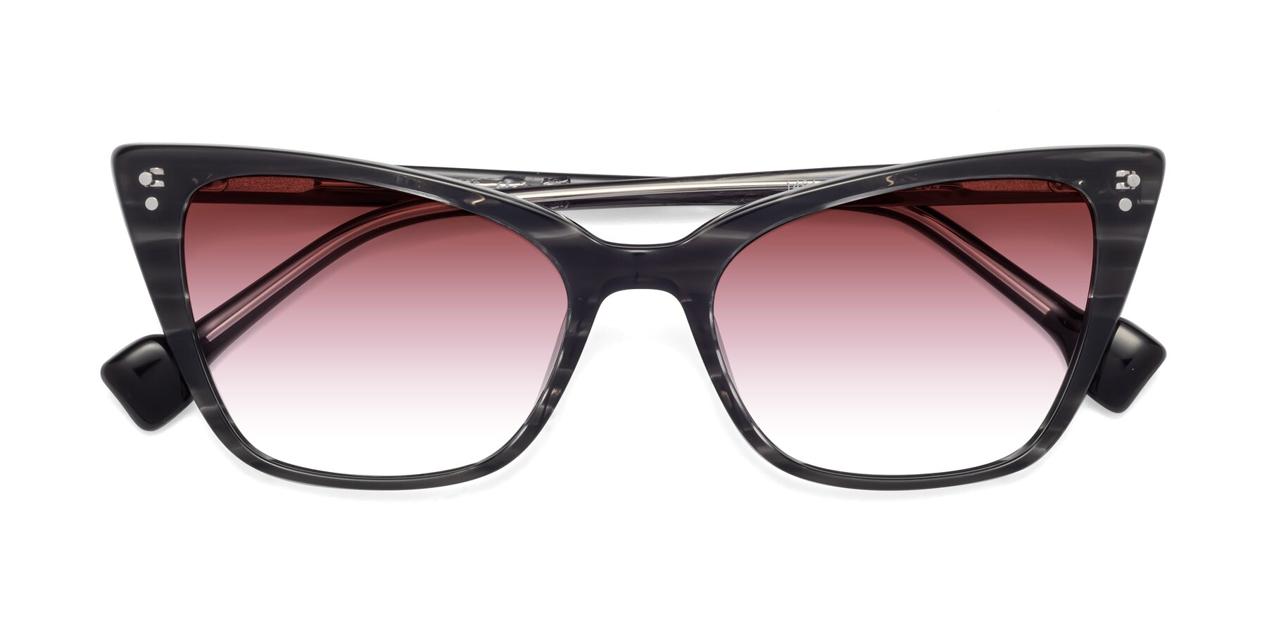 Folded Front of 1491 in Stripe Gray with Garnet Gradient Lenses