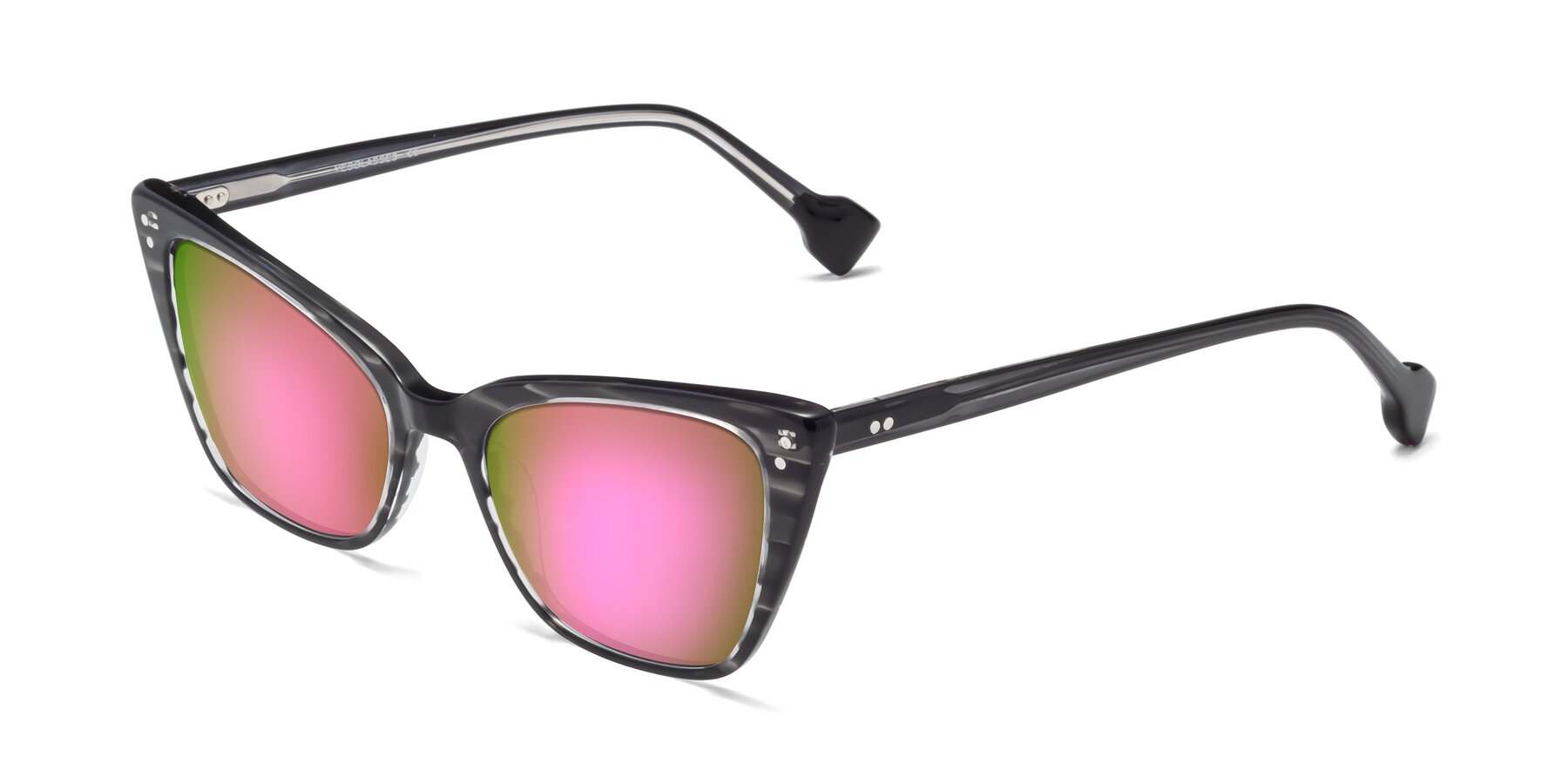 Angle of 1491 in Stripe Gray with Pink Mirrored Lenses