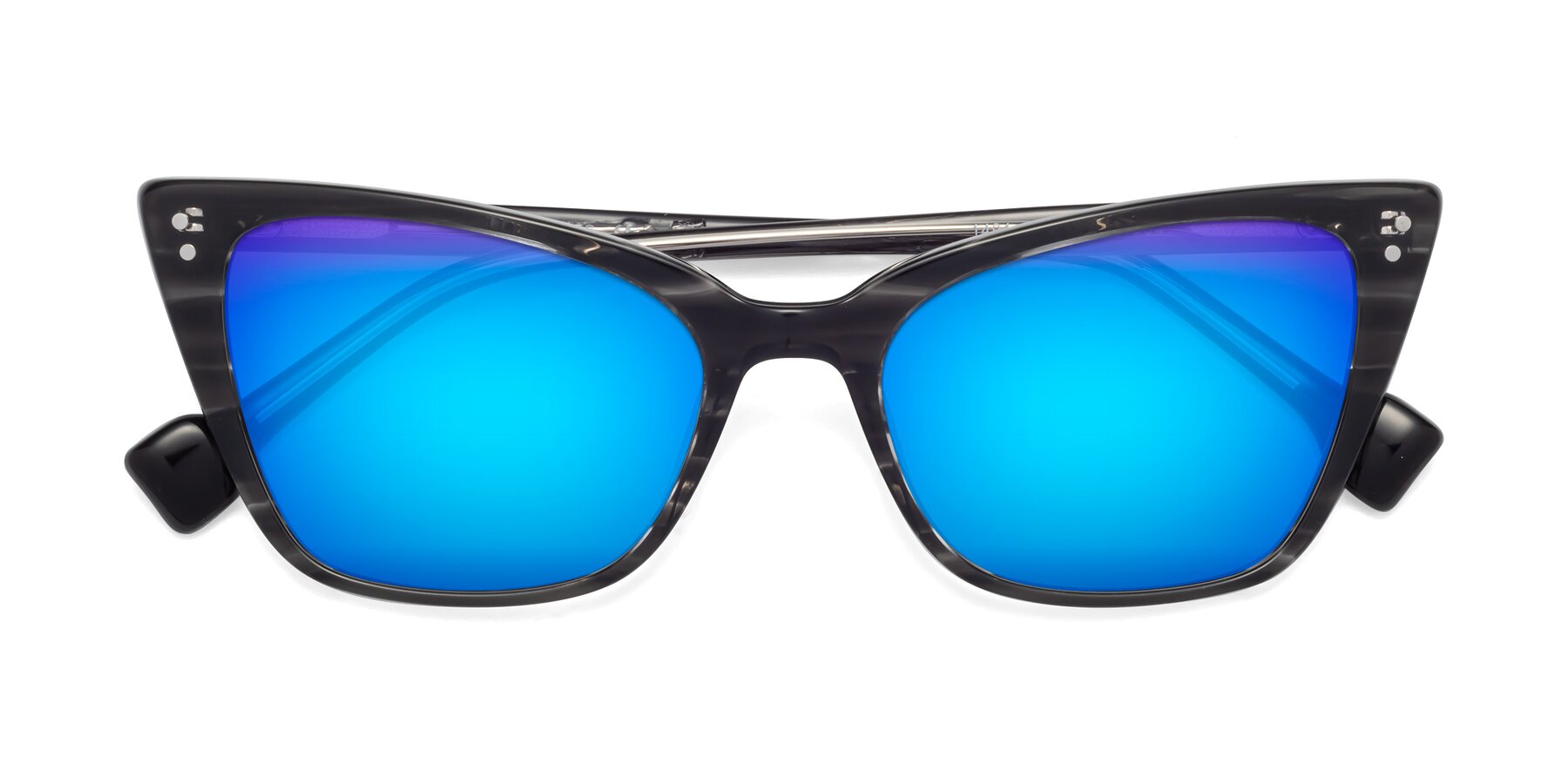 Folded Front of 1491 in Stripe Gray with Blue Mirrored Lenses