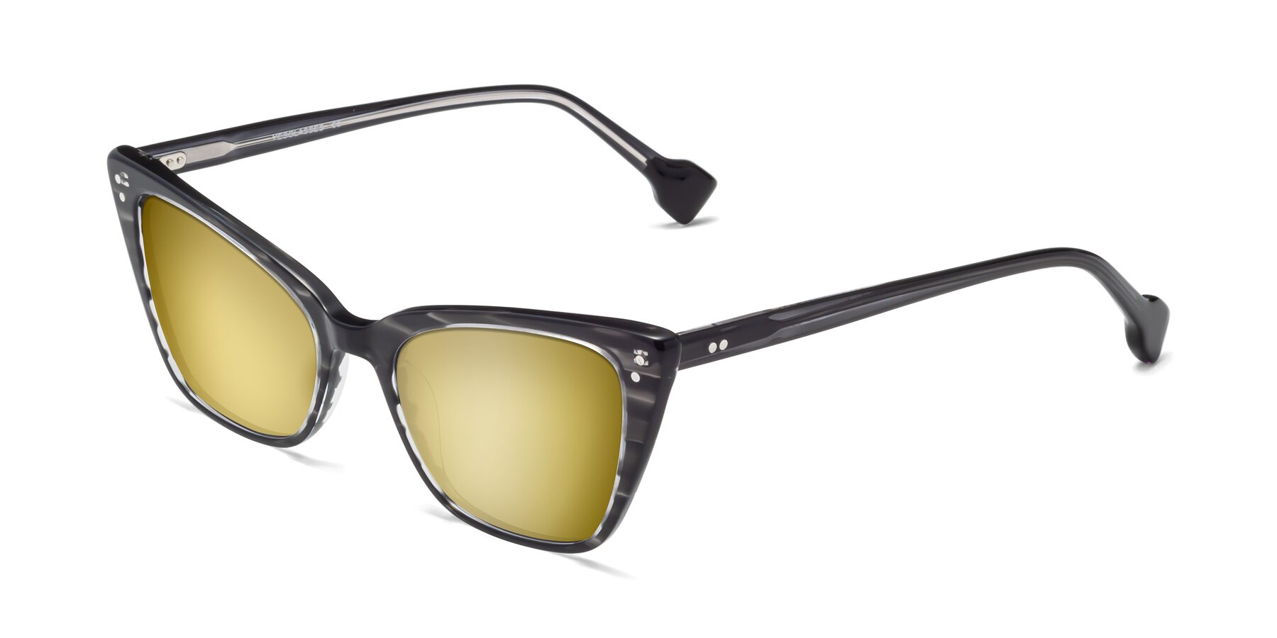 Angle of 1491 in Stripe Gray with Gold Mirrored Lenses
