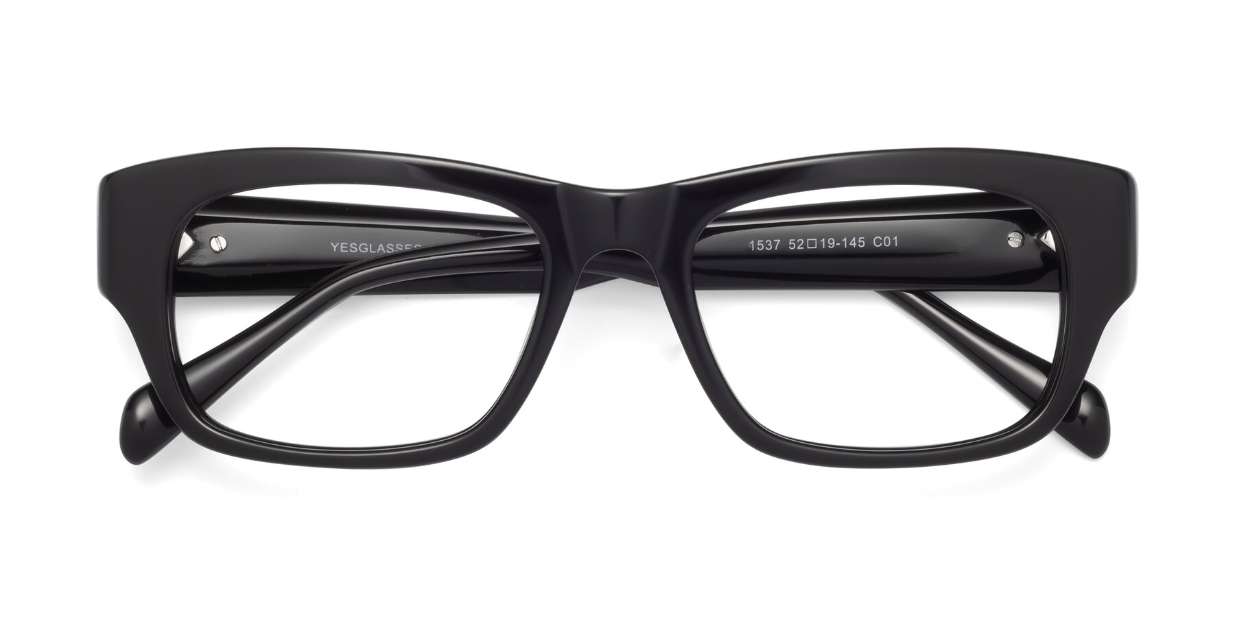 Folded Front of 1537 in Black with Clear Eyeglass Lenses