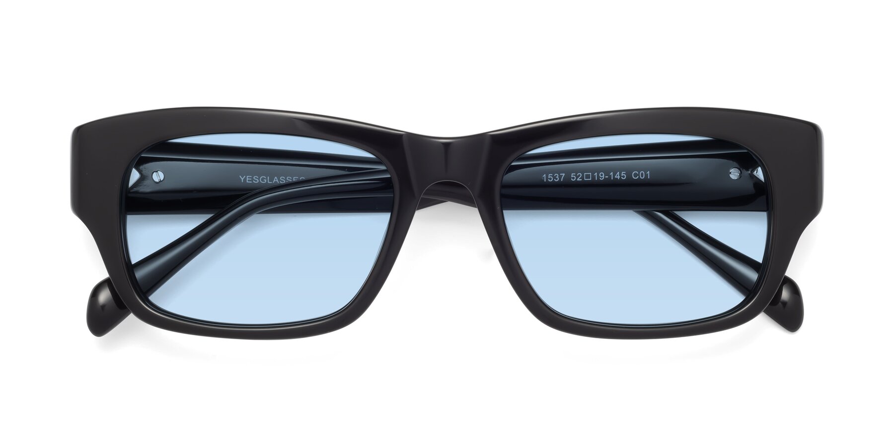 Folded Front of 1537 in Black with Light Blue Tinted Lenses