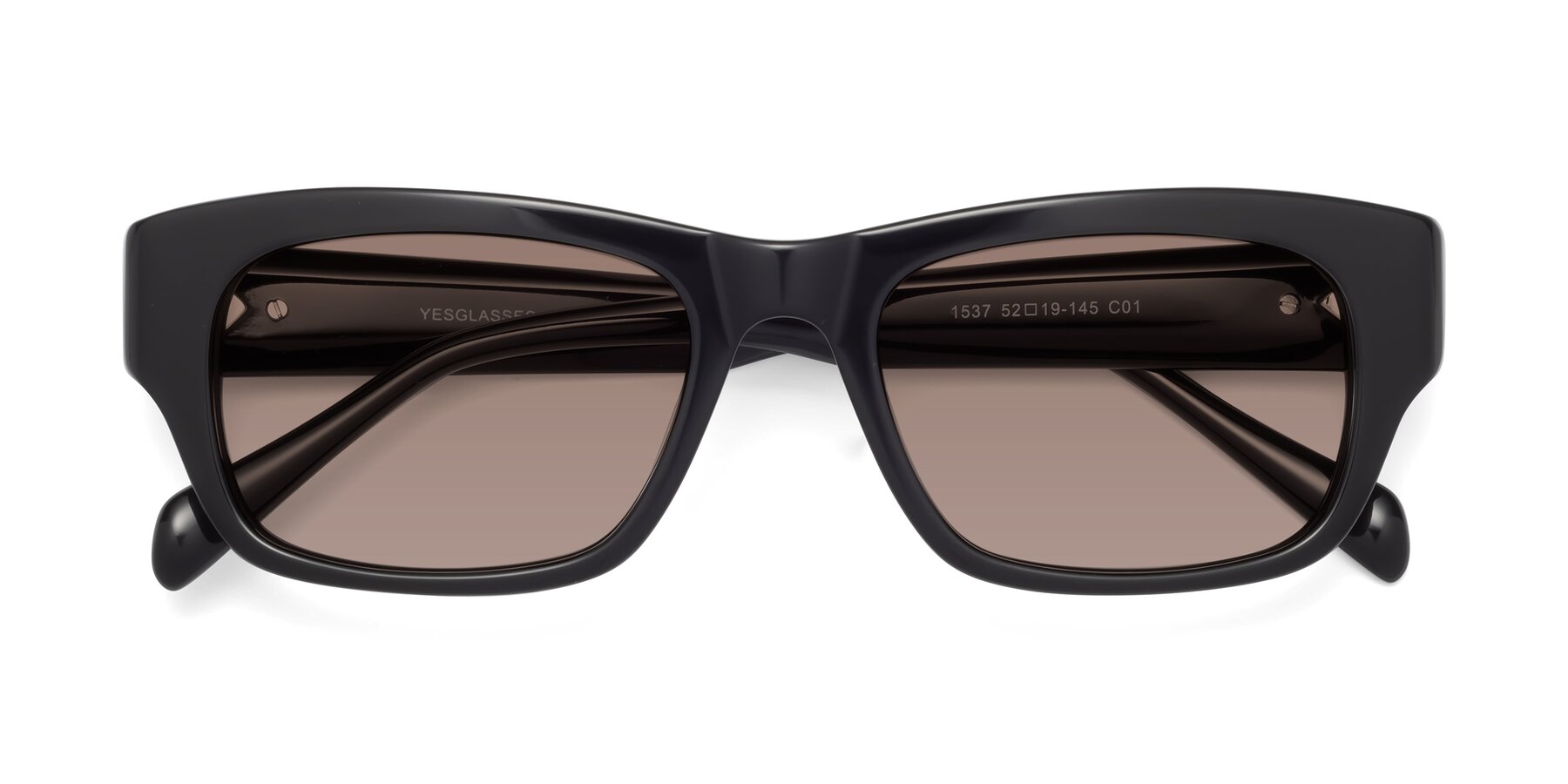 Folded Front of 1537 in Black with Medium Brown Tinted Lenses