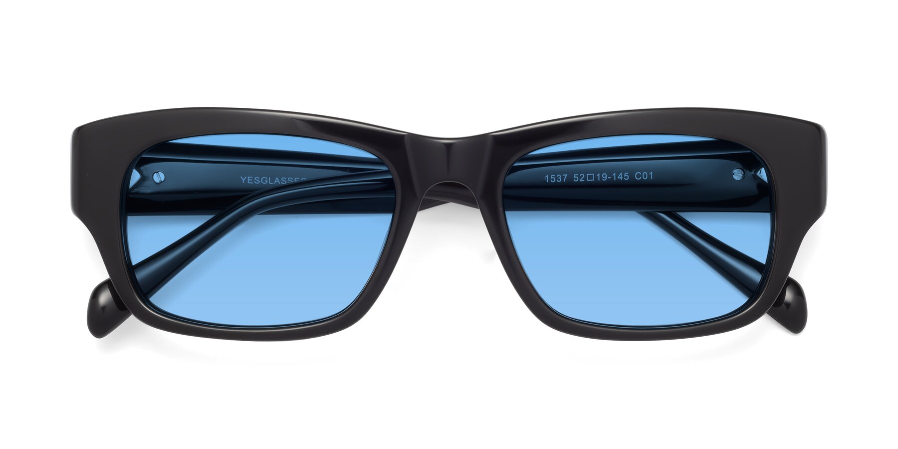 Folded Front of 1537 in Black with Medium Blue Tinted Lenses