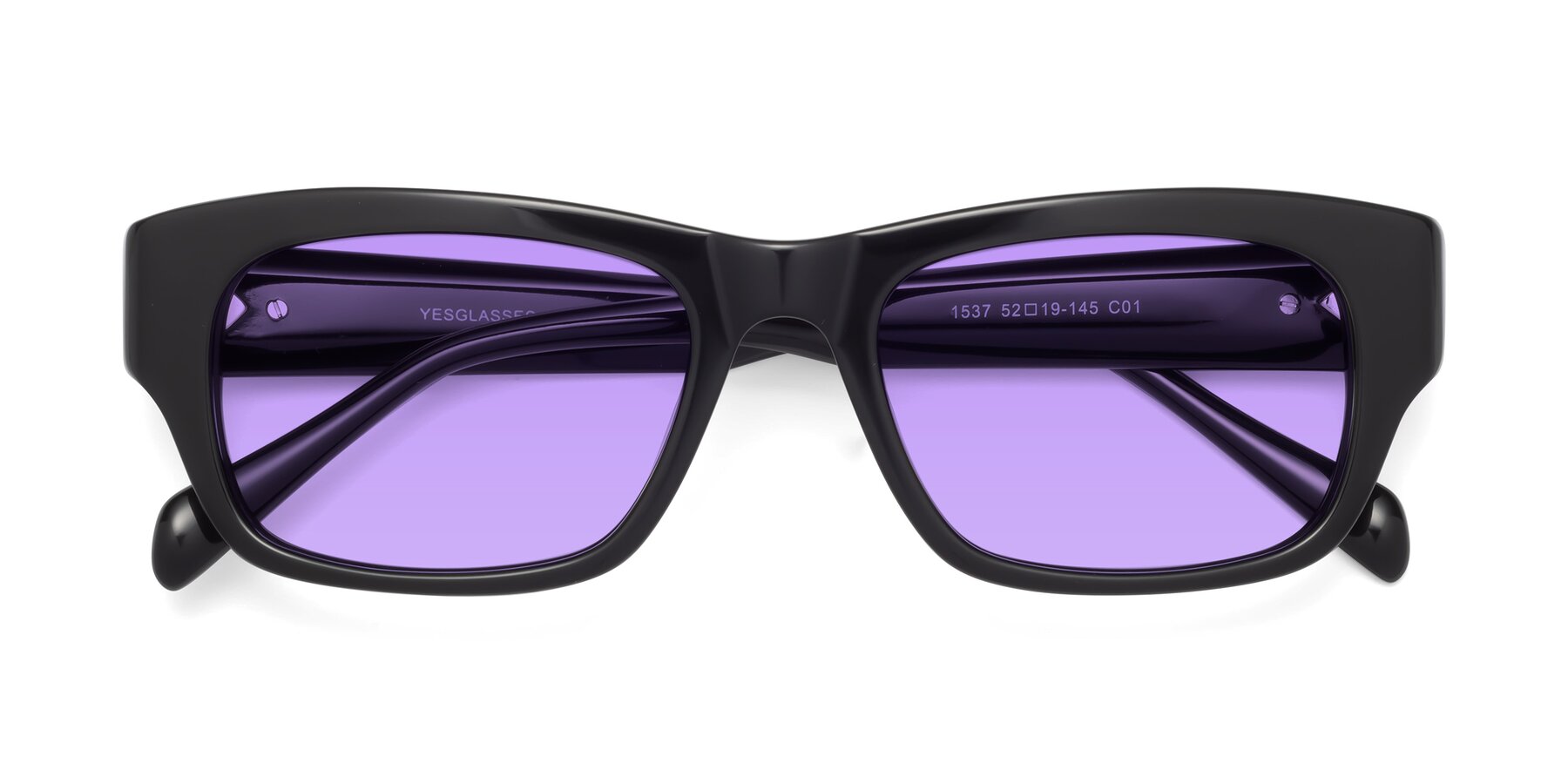 Folded Front of 1537 in Black with Medium Purple Tinted Lenses