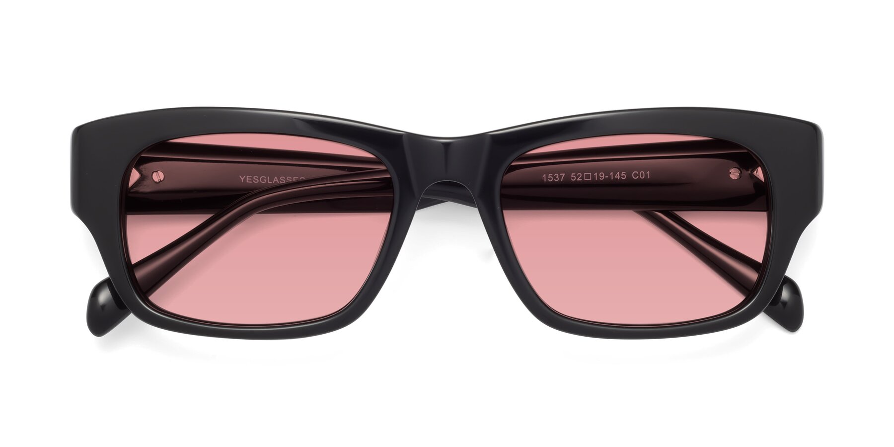 Folded Front of 1537 in Black with Medium Garnet Tinted Lenses