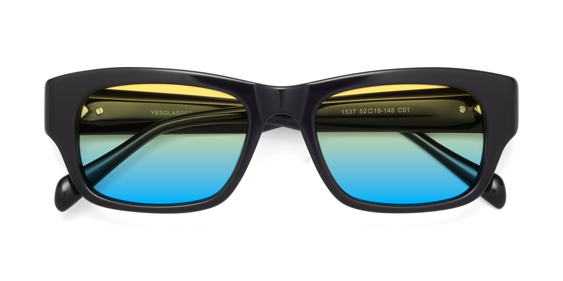 Folded Front of 1537 in Black with Yellow / Blue Gradient Lenses