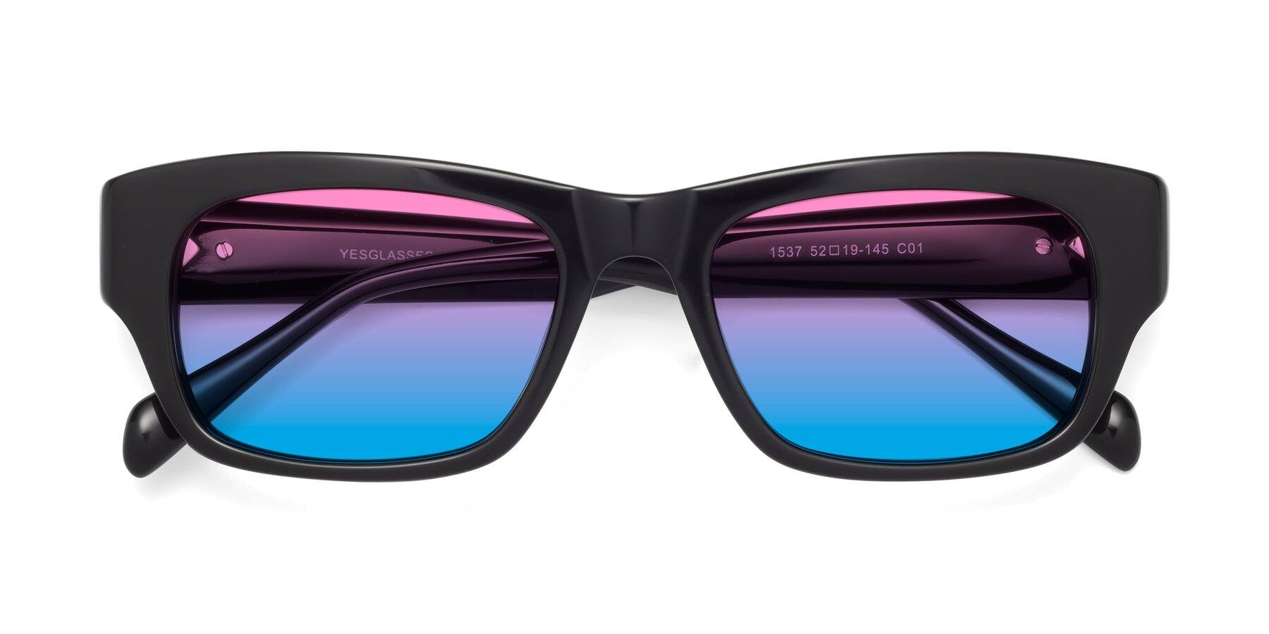 Folded Front of 1537 in Black with Pink / Blue Gradient Lenses
