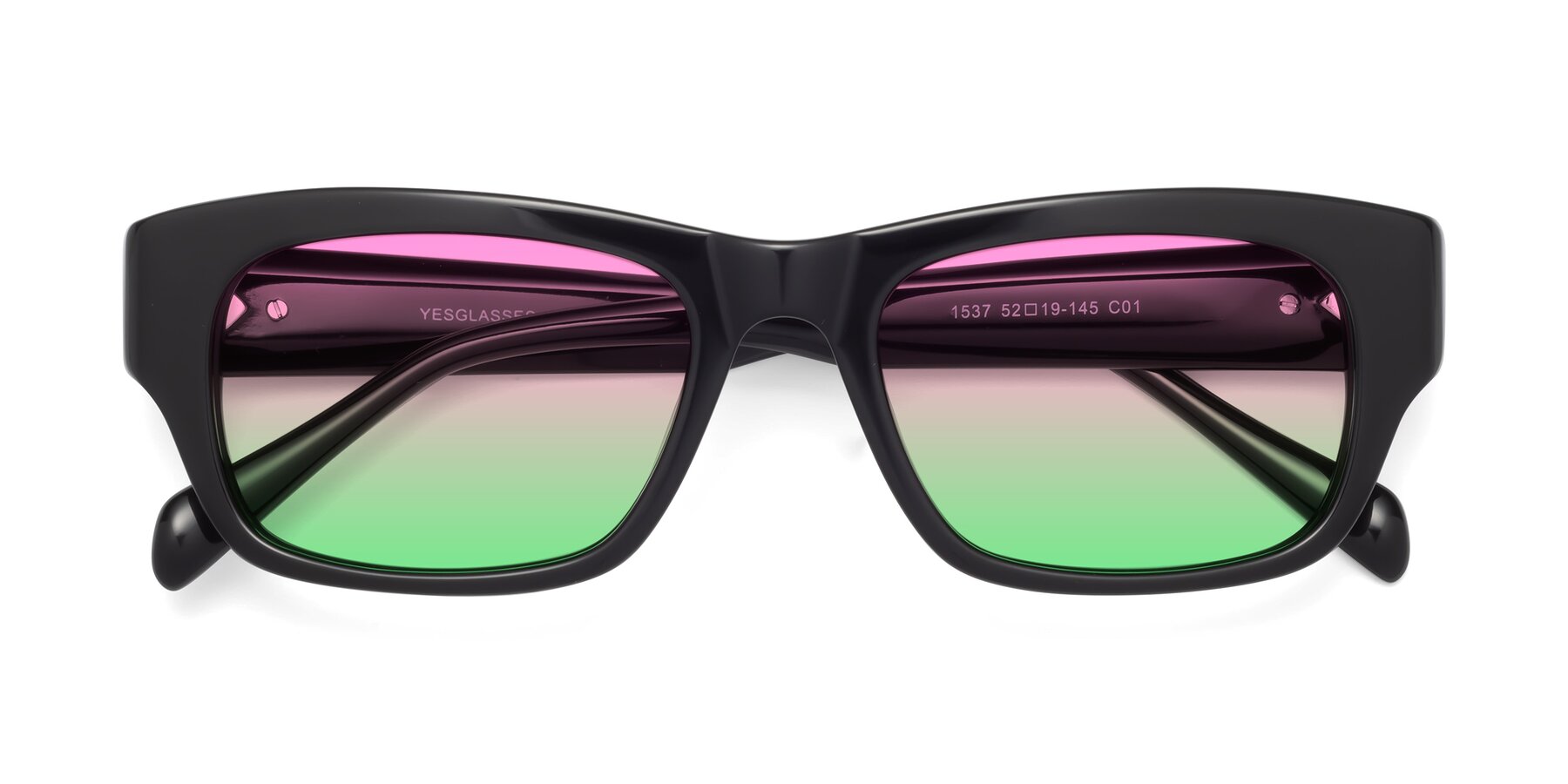 Folded Front of 1537 in Black with Pink / Green Gradient Lenses