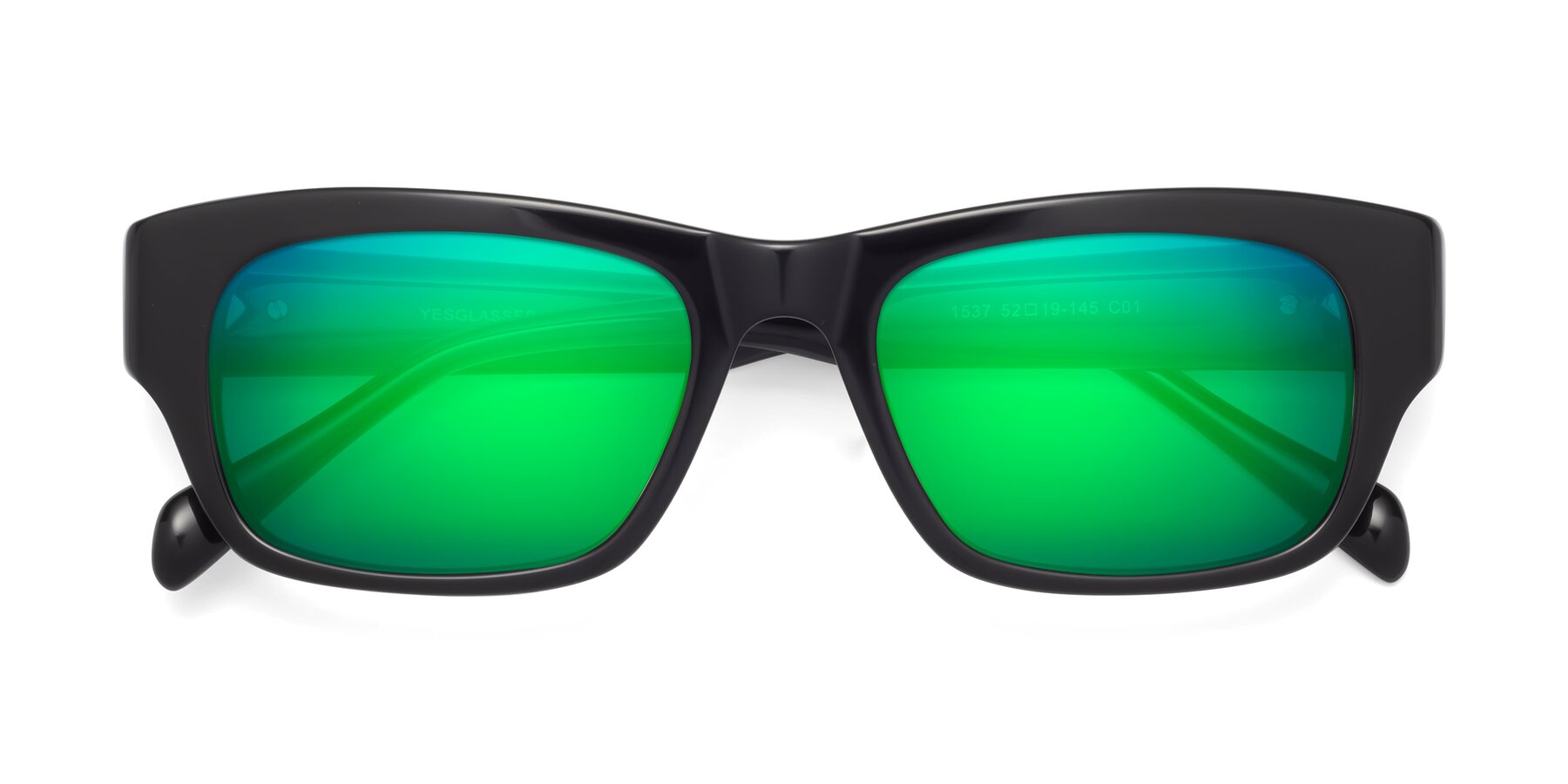 Folded Front of 1537 in Black with Green Mirrored Lenses