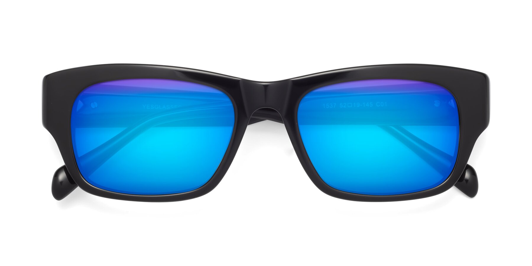Folded Front of 1537 in Black with Blue Mirrored Lenses