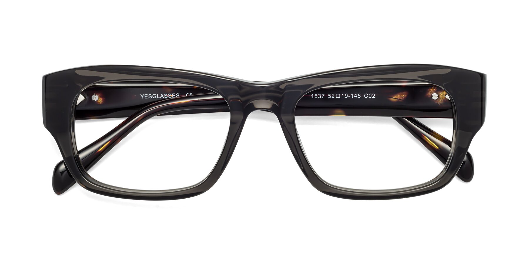 Folded Front of 1537 in Gray-Tortoise with Clear Reading Eyeglass Lenses