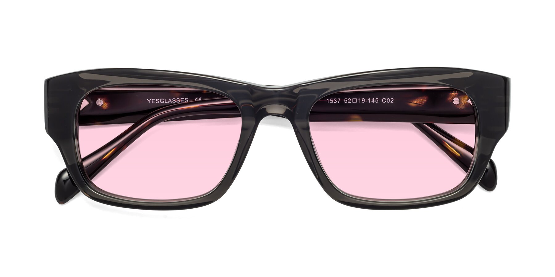 Folded Front of 1537 in Gray-Tortoise with Light Pink Tinted Lenses