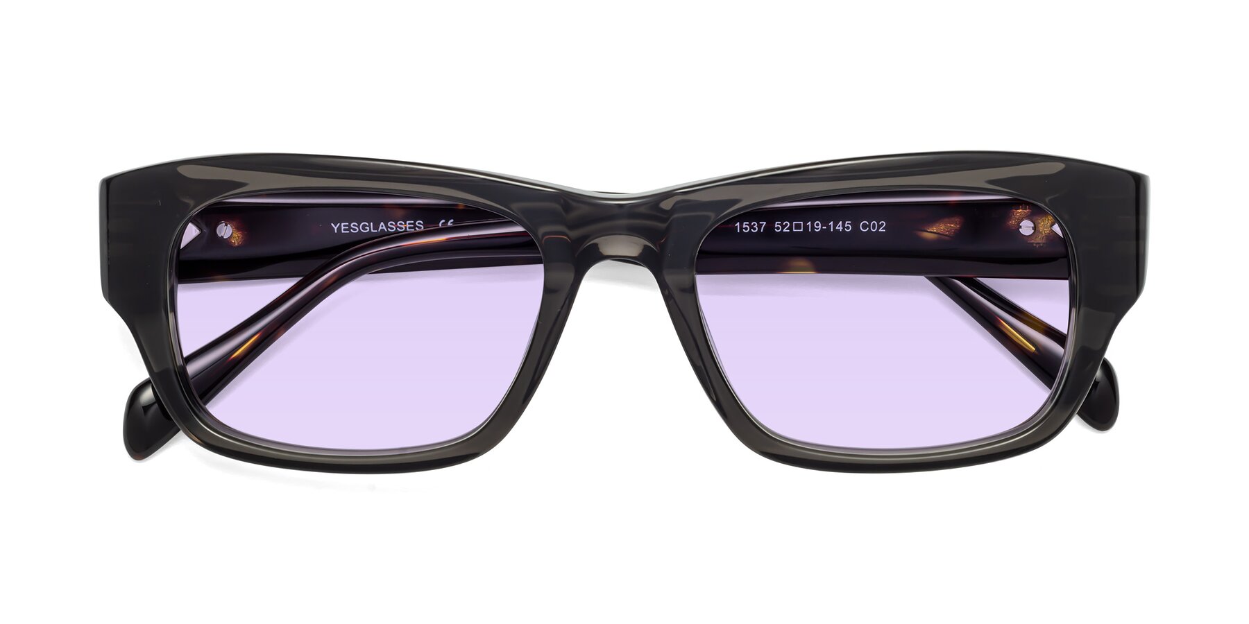 Folded Front of 1537 in Gray-Tortoise with Light Purple Tinted Lenses