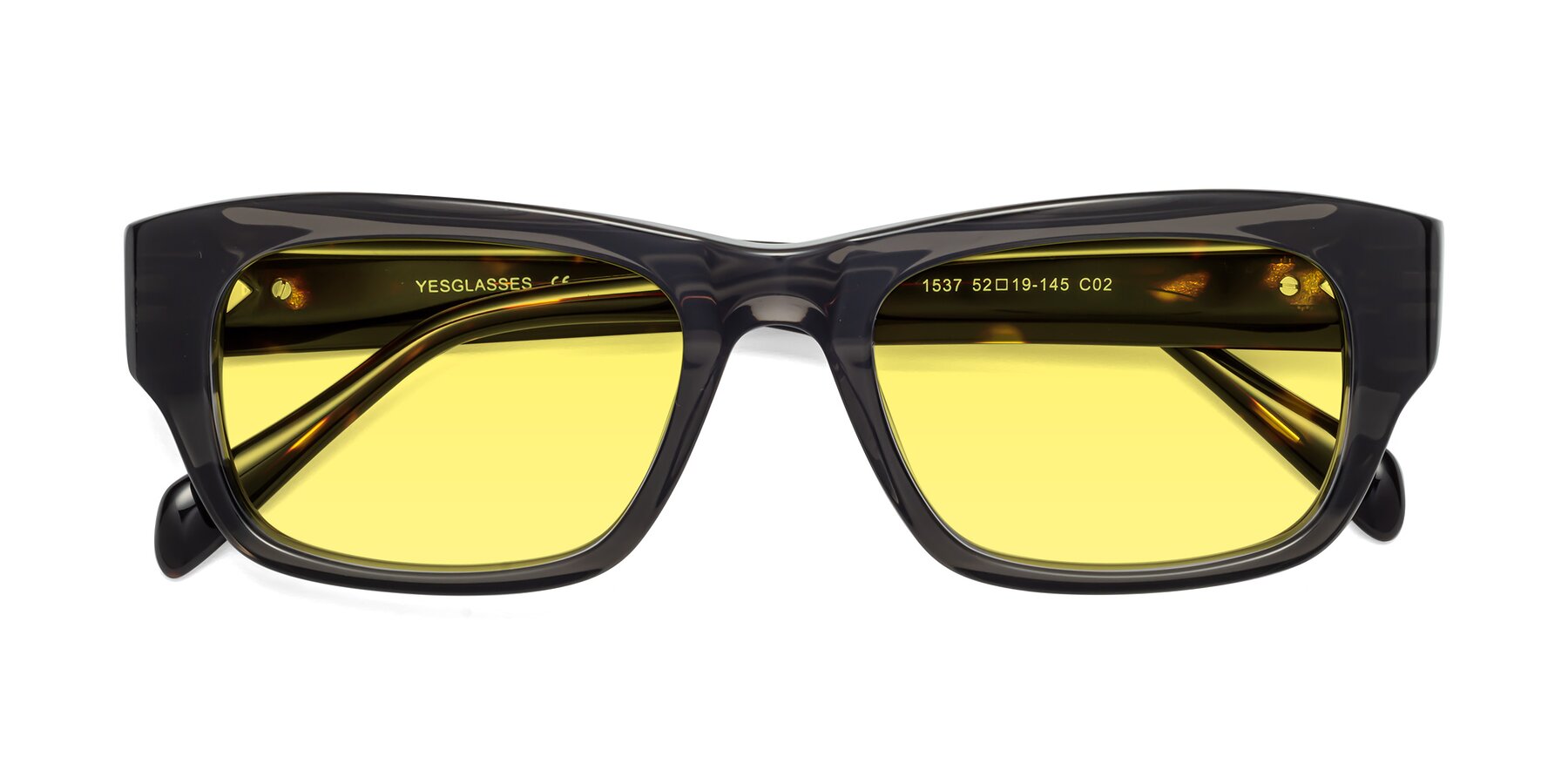 Folded Front of 1537 in Gray-Tortoise with Medium Yellow Tinted Lenses