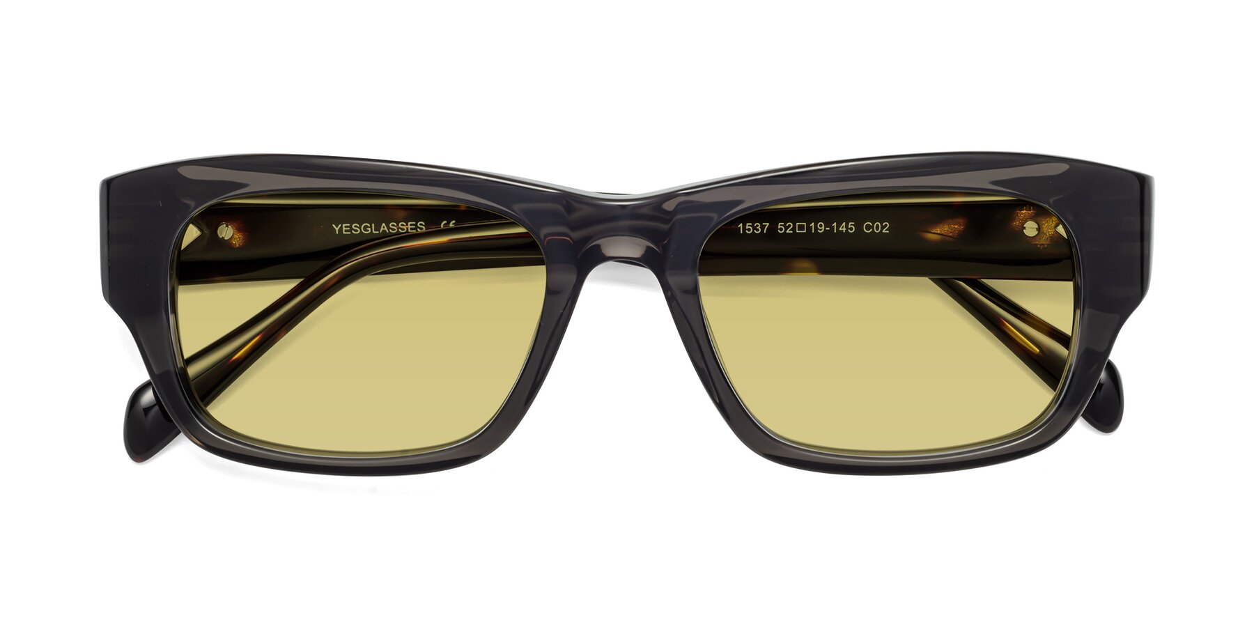 Folded Front of 1537 in Gray-Tortoise with Medium Champagne Tinted Lenses