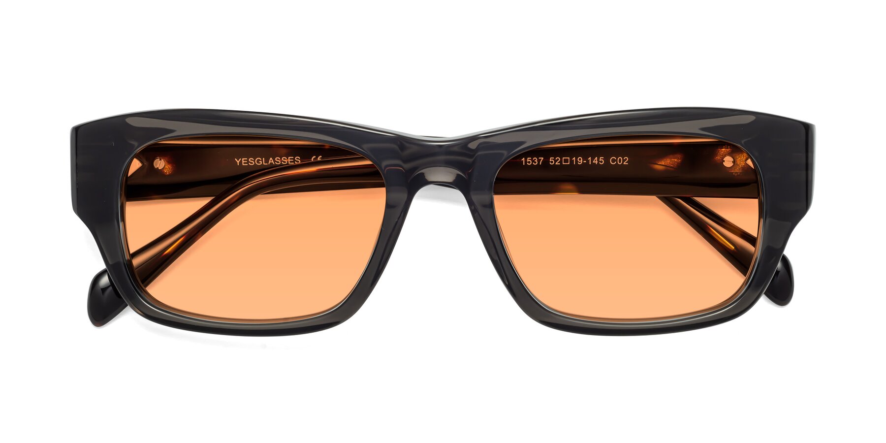 Folded Front of 1537 in Gray-Tortoise with Medium Orange Tinted Lenses
