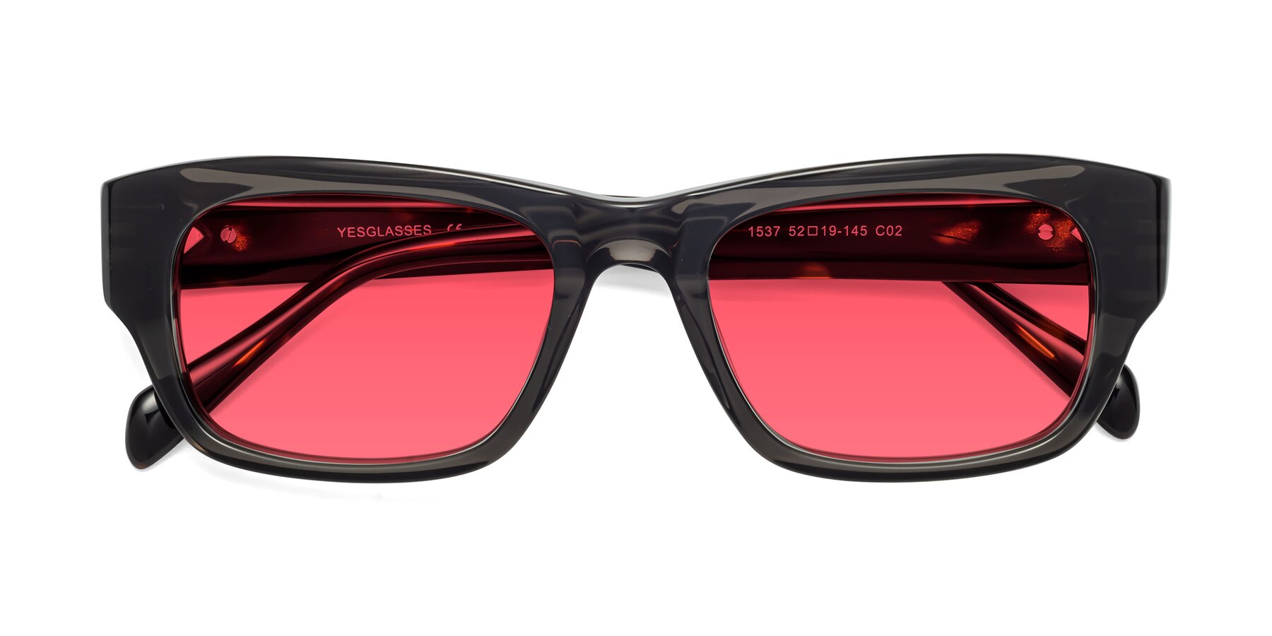 Folded Front of 1537 in Gray-Tortoise with Red Tinted Lenses