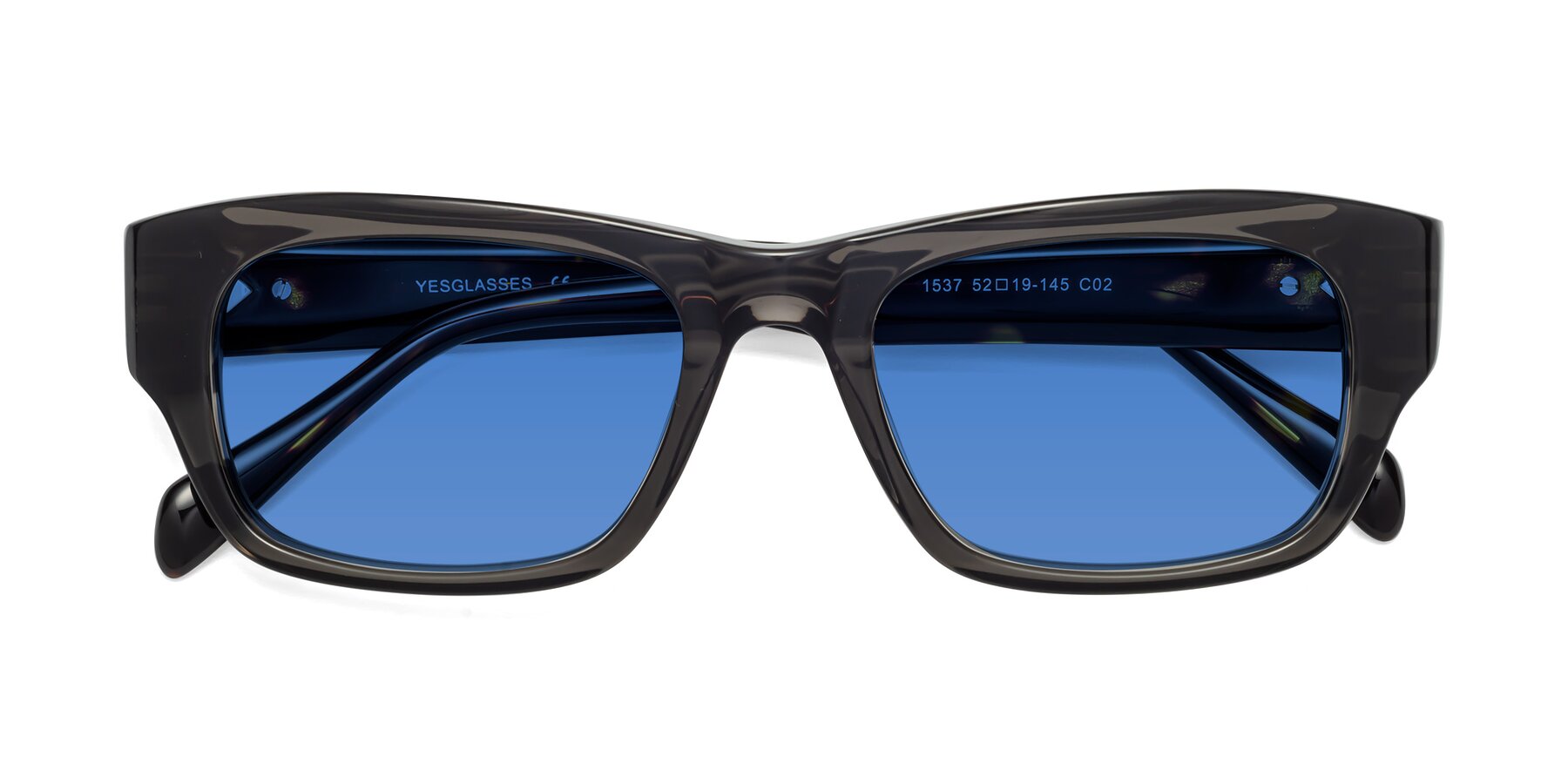 Folded Front of 1537 in Gray-Tortoise with Blue Tinted Lenses