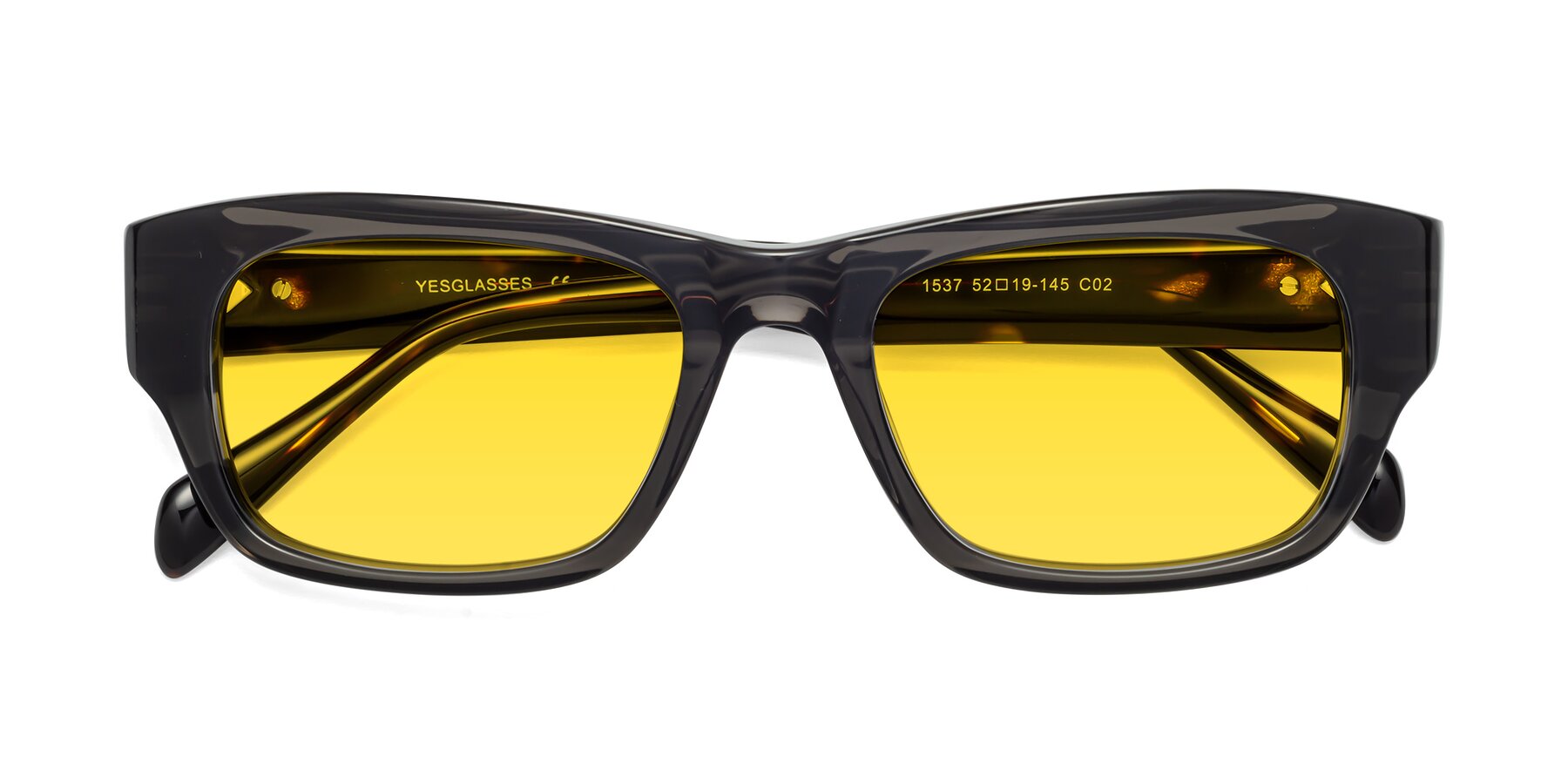 Folded Front of 1537 in Gray-Tortoise with Yellow Tinted Lenses