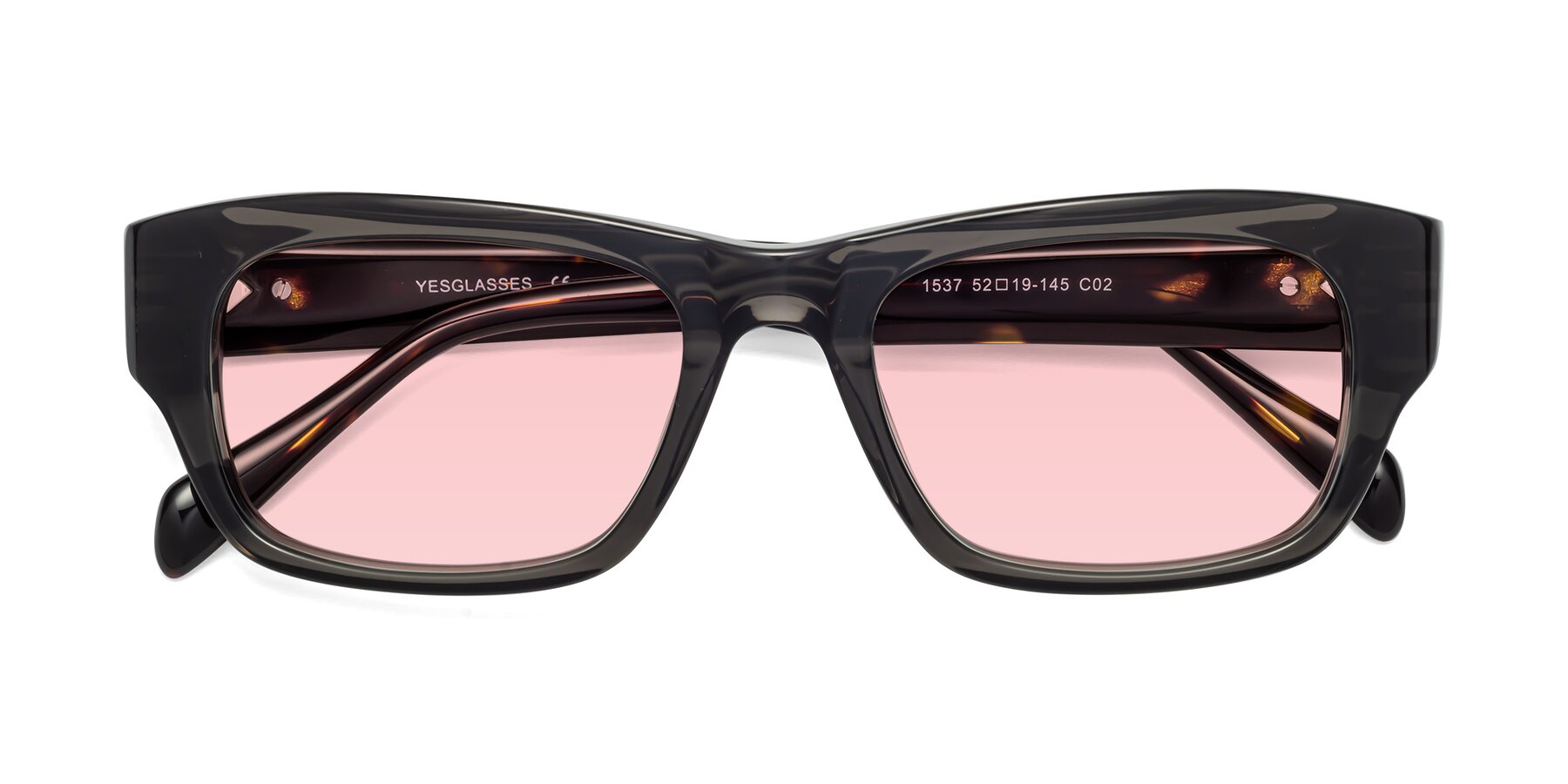 Folded Front of 1537 in Gray-Tortoise with Light Garnet Tinted Lenses