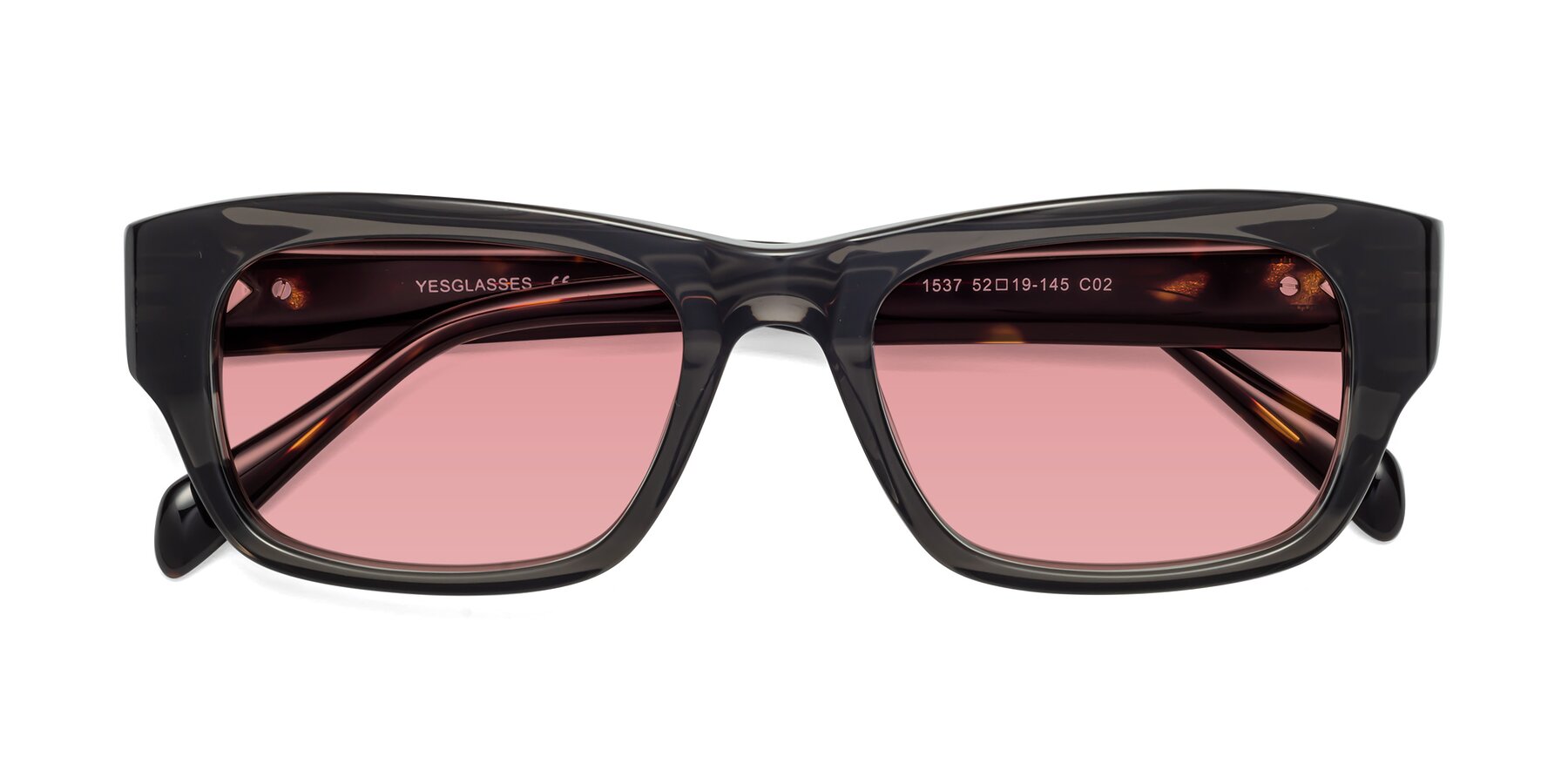 Folded Front of 1537 in Gray-Tortoise with Medium Garnet Tinted Lenses