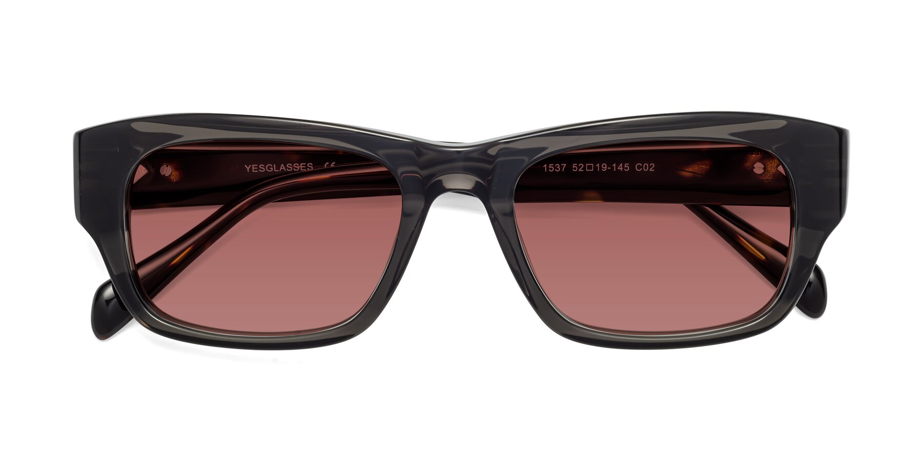 Folded Front of 1537 in Gray-Tortoise with Garnet Tinted Lenses