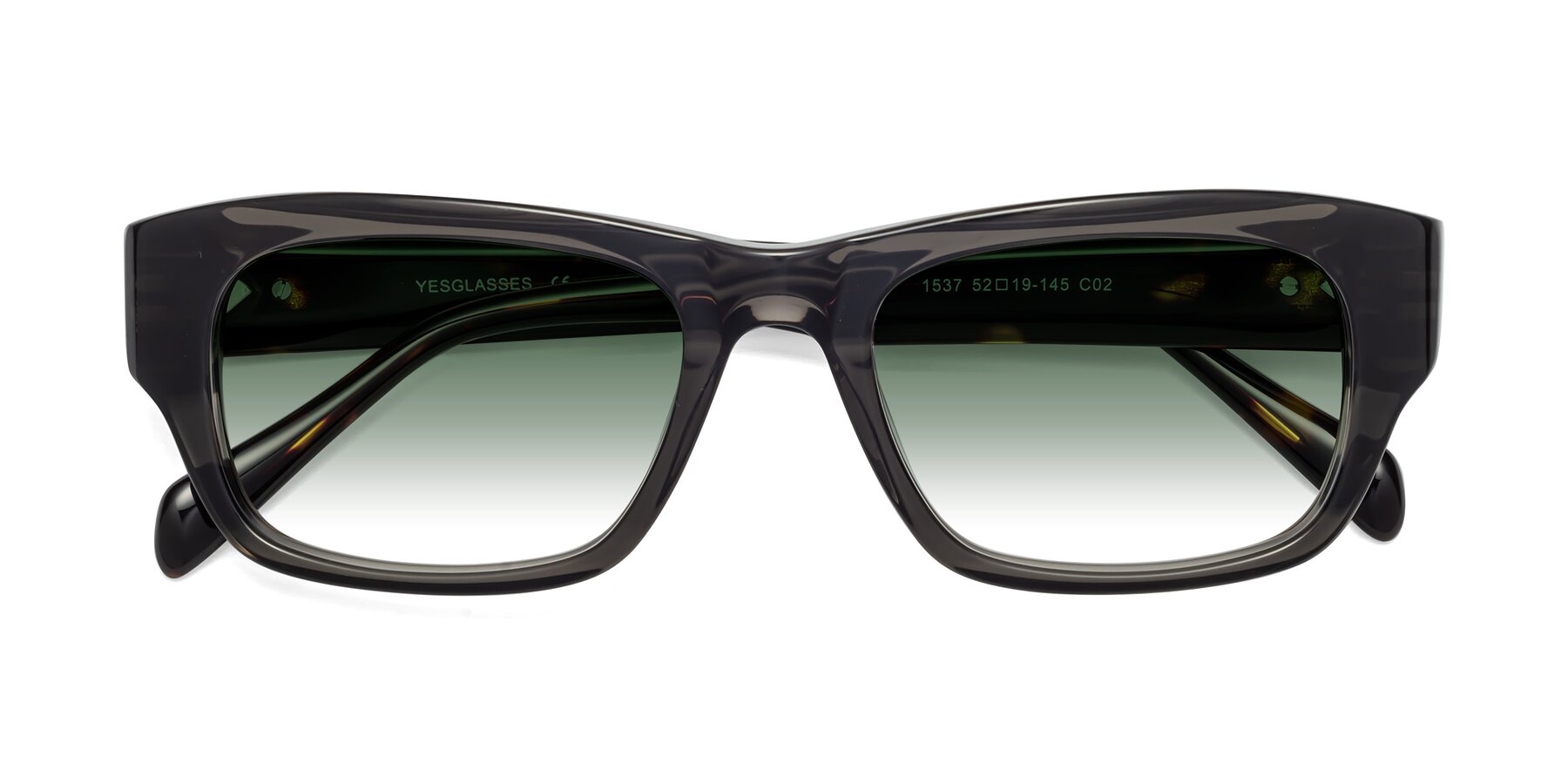 Folded Front of 1537 in Gray-Tortoise with Green Gradient Lenses
