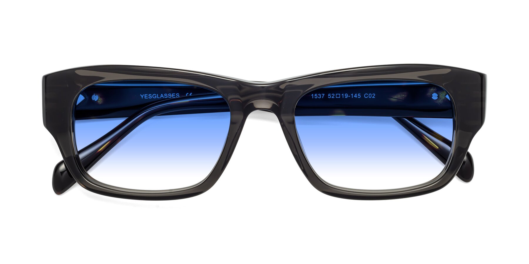 Folded Front of 1537 in Gray-Tortoise with Blue Gradient Lenses