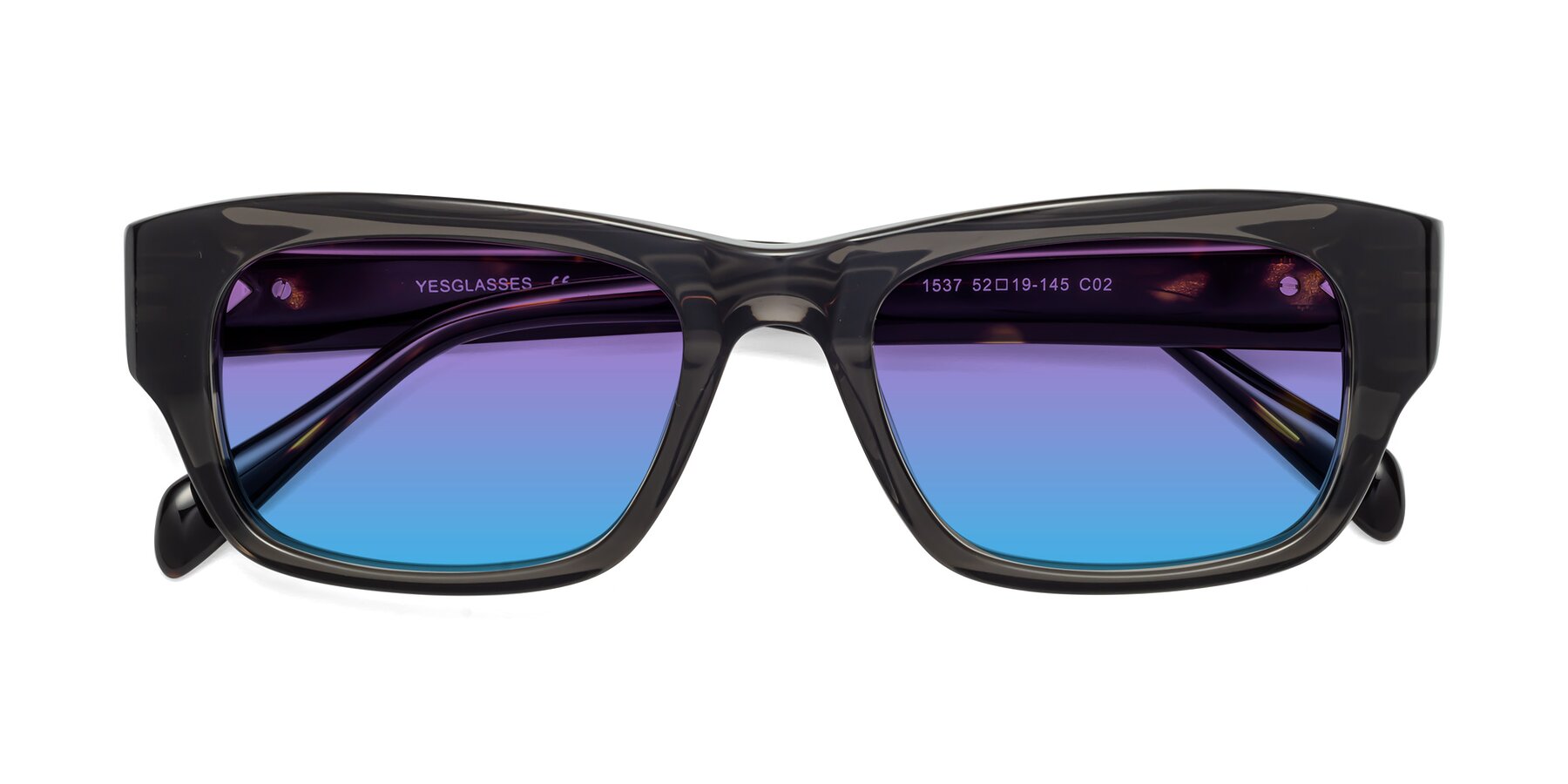 Folded Front of 1537 in Gray-Tortoise with Purple / Blue Gradient Lenses