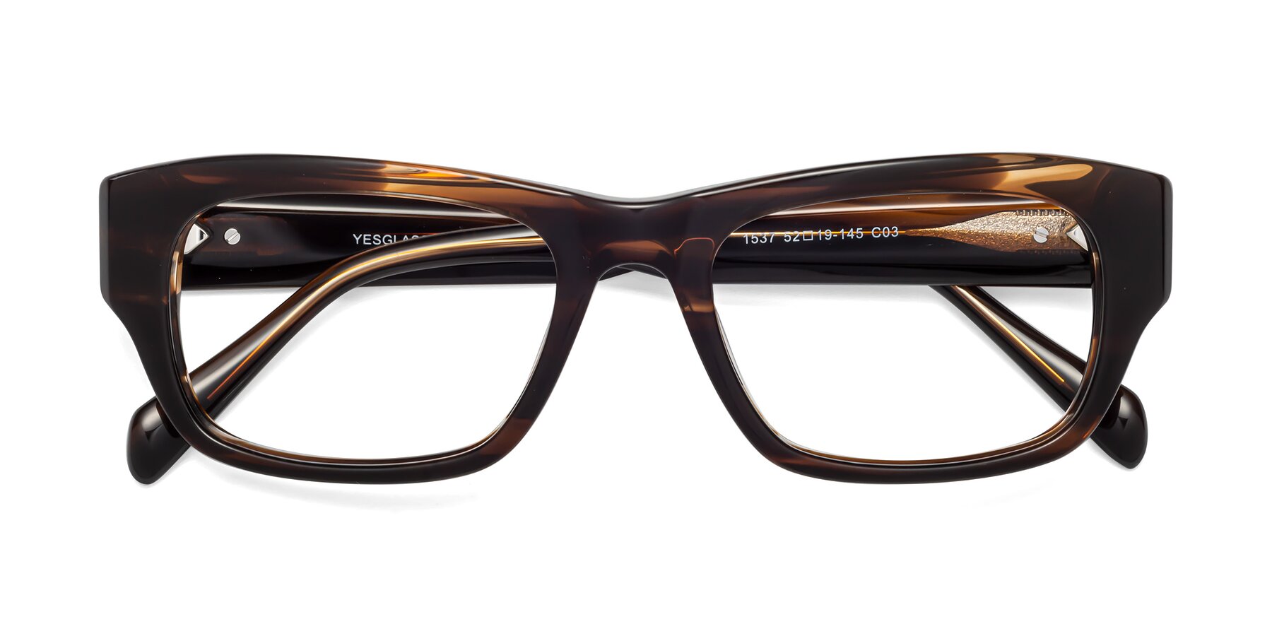 Folded Front of 1537 in Stripe Brown with Clear Reading Eyeglass Lenses
