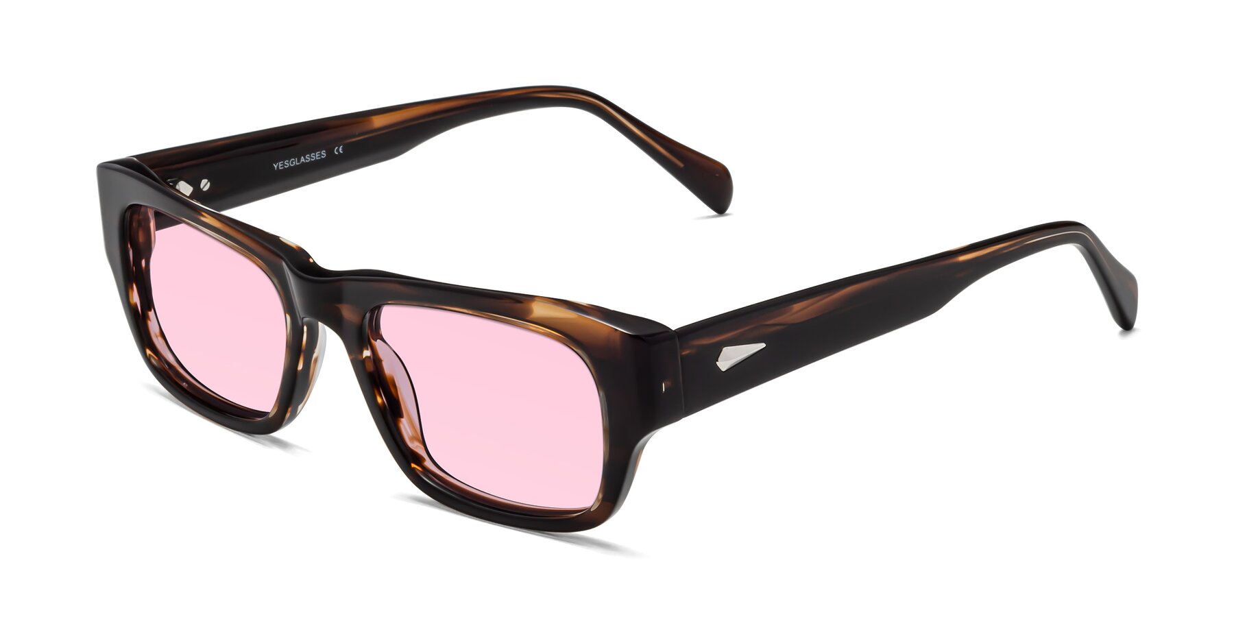 Angle of 1537 in Stripe Brown with Light Pink Tinted Lenses