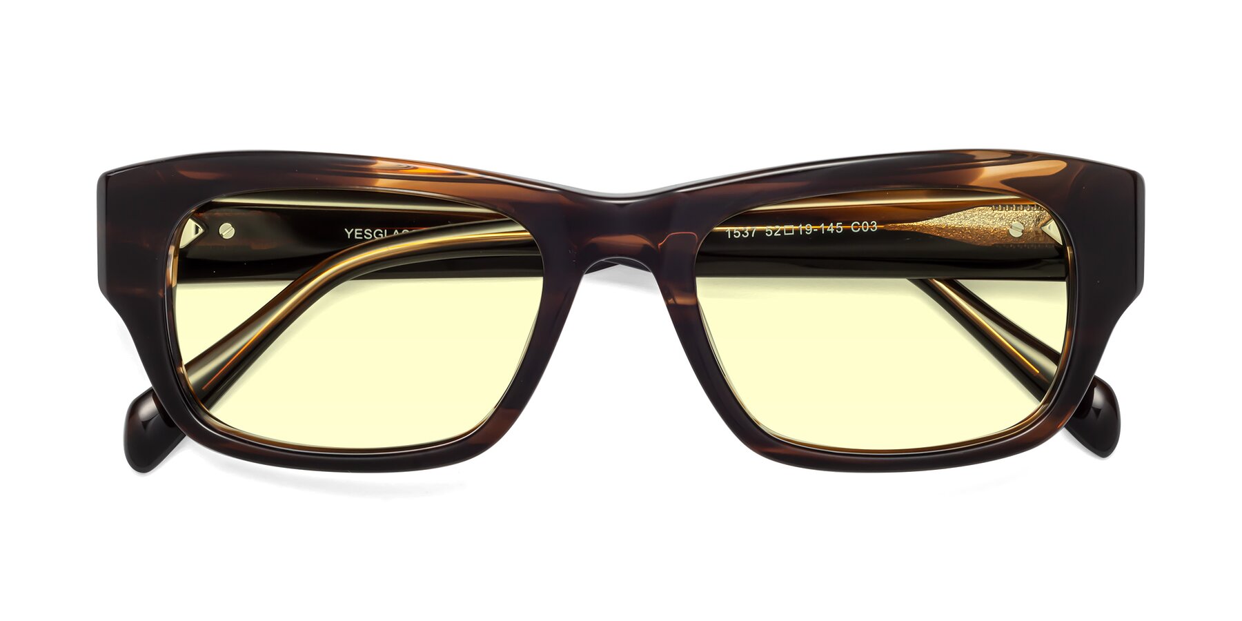 Folded Front of 1537 in Stripe Brown with Light Yellow Tinted Lenses